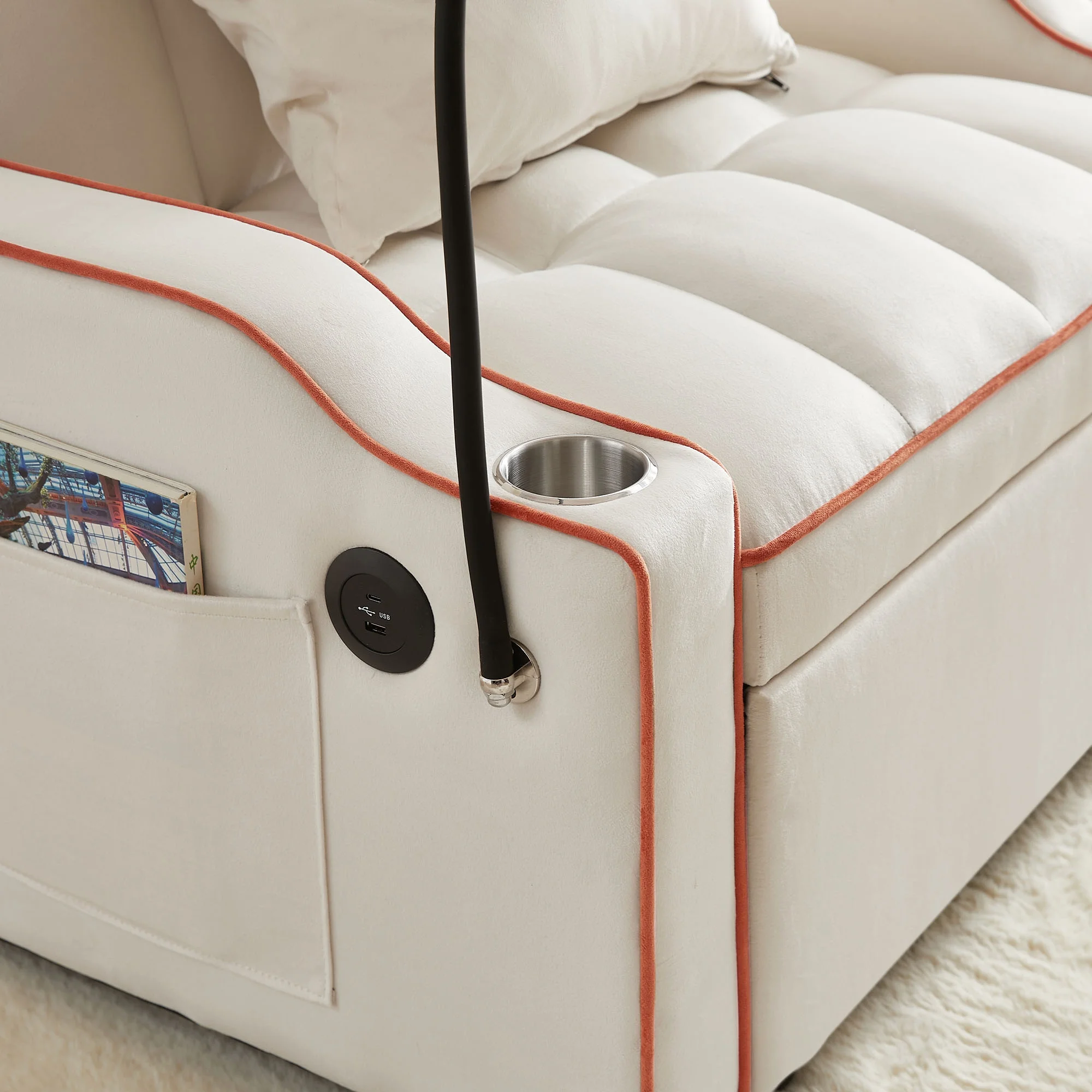 3-in-1 Convertible Pull Out Sleeper Loveseat Sofa Bed,Adjustable Lounge Recliner Futon Sofá Chair Upholstered Single-Seat Couches with Reclining Backrest,Toss Pillows&Side Pockets for Living Room