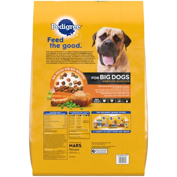 PEDIGREE For Big Dogs Adult Complete Nutrition Large Breed Dry Dog Food Roasted Chicken, Rice & Vegetable Flavor Dog Kibble, 40 lb. Bag
