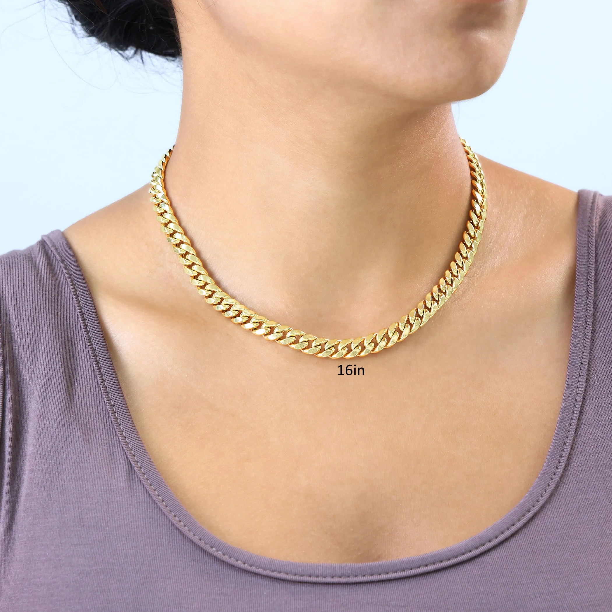 Nuragold 10k Yellow Gold 7.5mm Miami Cuban Link Chain Necklace, Mens Womens Jewelry Box Clasp 16