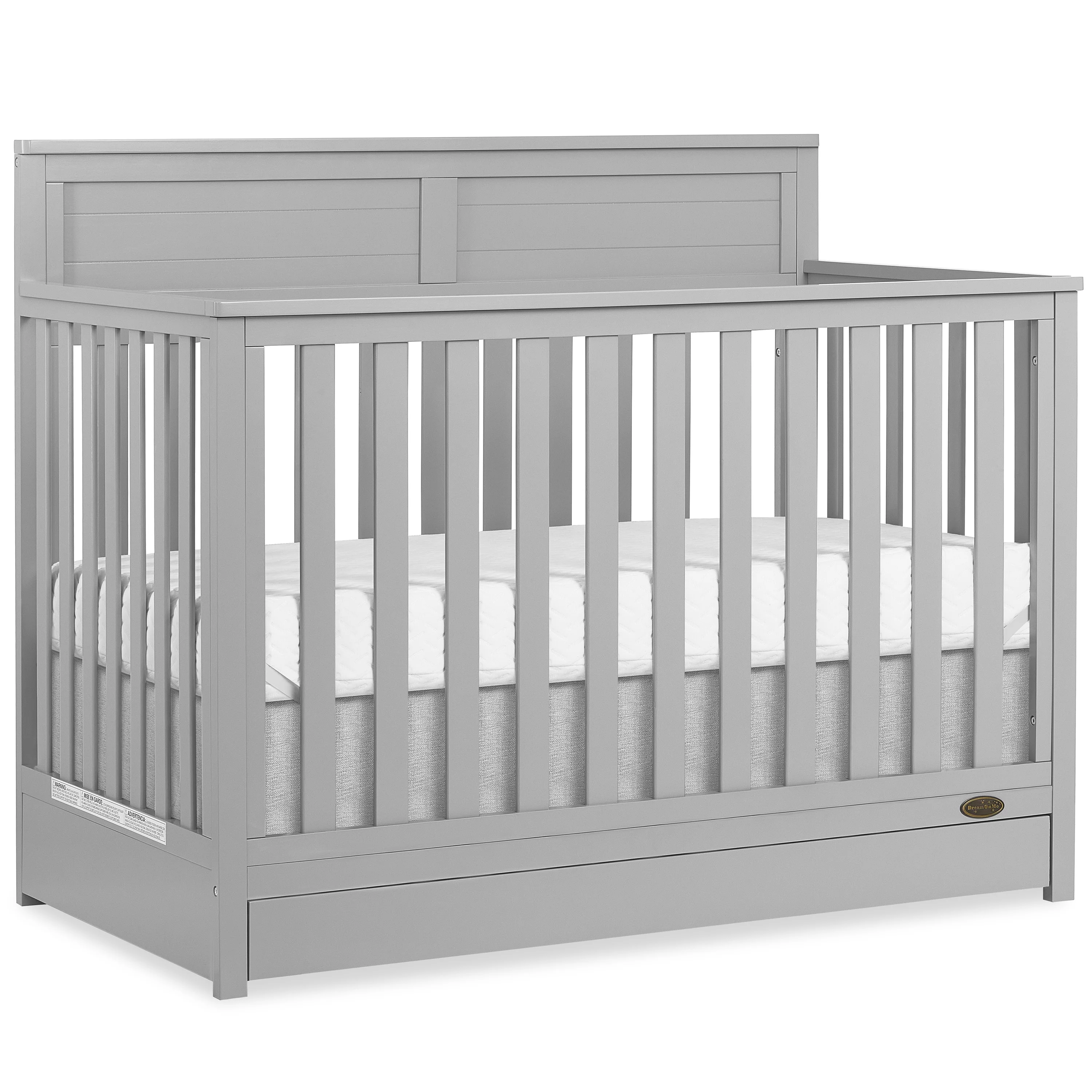 Dream On Me Reign 5 in 1 Convertible Crib with Under Drawer in Pebble Gray