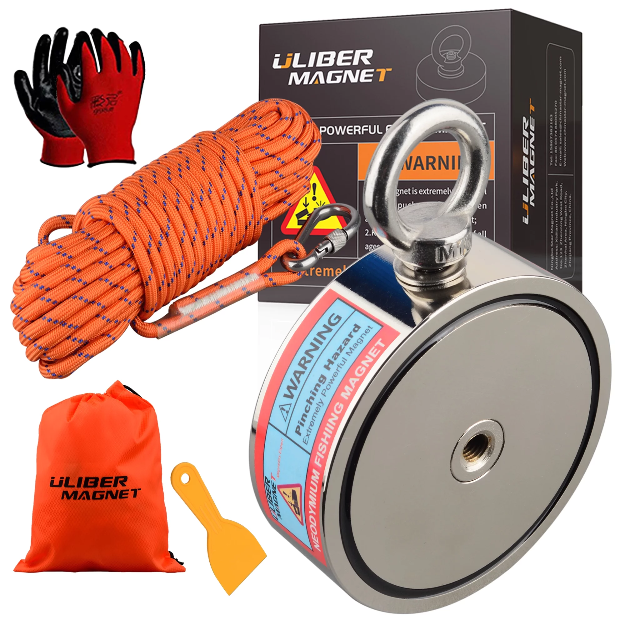 ULIBERMAGNET 2400LBS Fishing Magnet Kit,Double Sided Magnetic Fishing Kit with High Strength Rope,Heavy Duty Fishing Magnet for Retrieving in River, Lake, Beach, Lawn