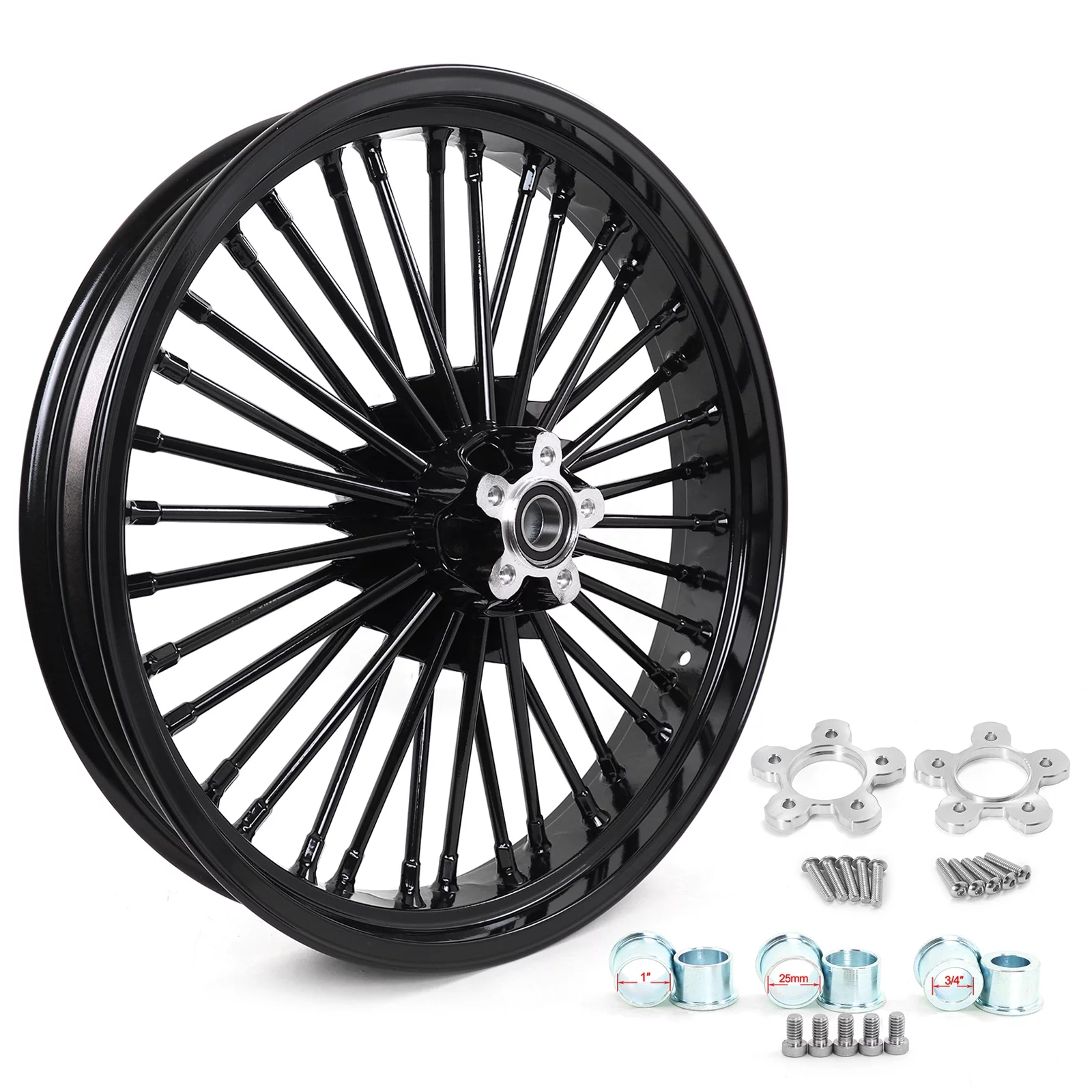 Gloss Black Fat Spoke 21x3.5 Front Wheel Rim Dual Disc for Harley Electra Glide FLHT Road King