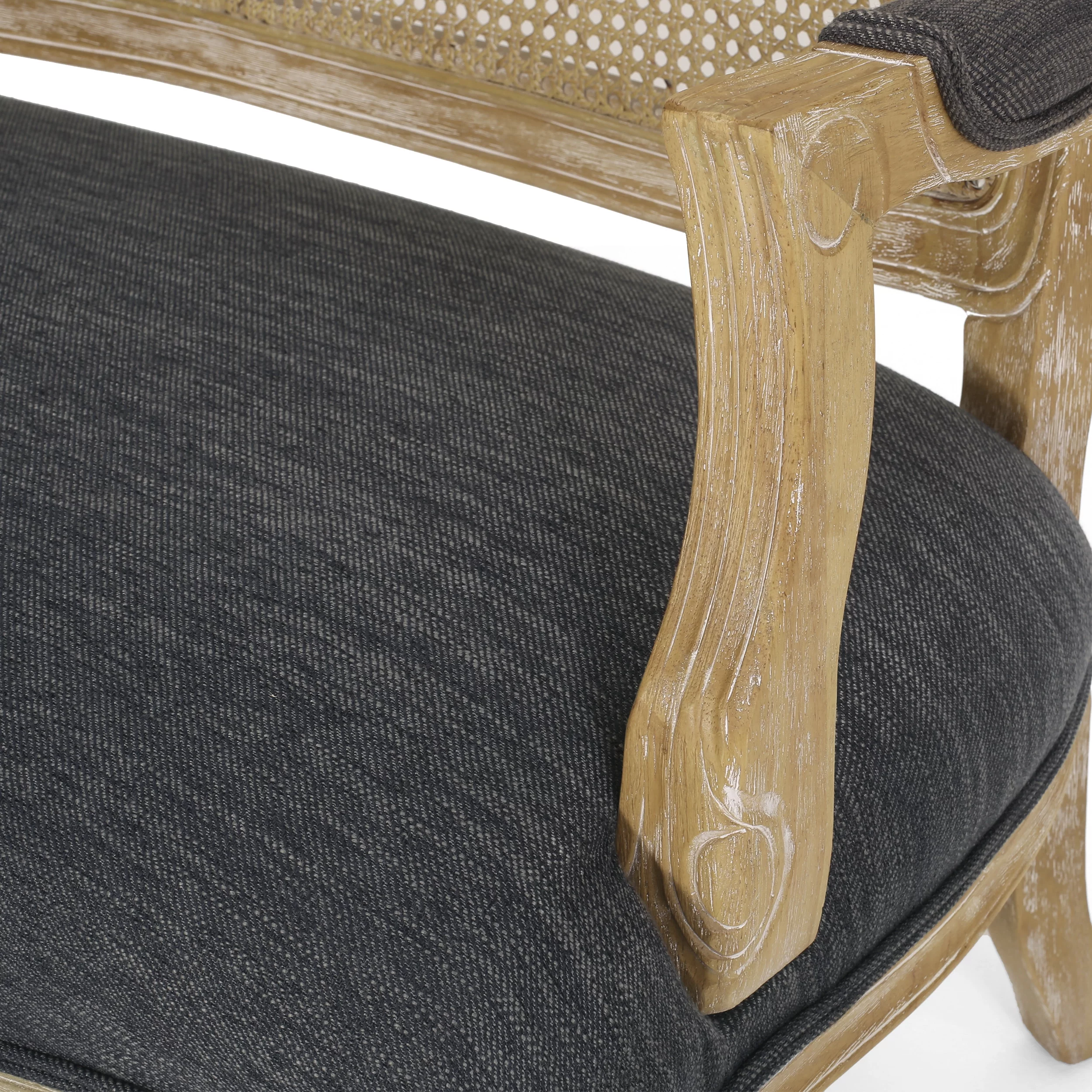 Wistar French Country Wood and Cane Loveseat, Charcoal and Natural