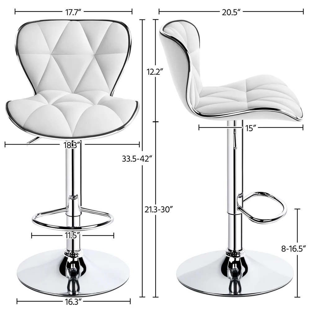 Easyfashion Height Adjustable PU Leather Swivel Bar Stool, Set of 2,White