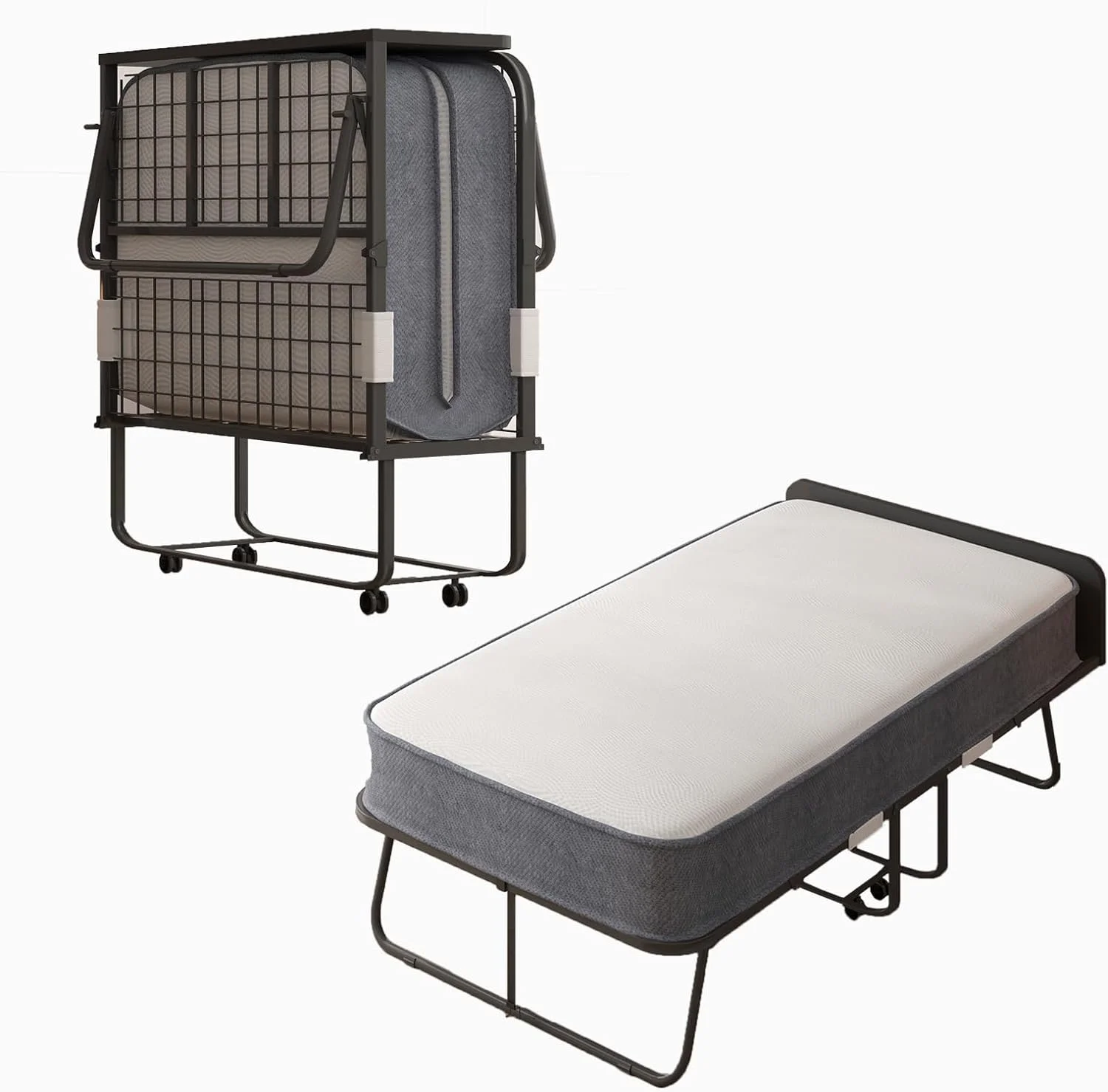 U-ToBe Folding Bed with 5 Inch Mattress and Headboard, 75 x 31 Inch, Cot Size Rollaway Bed, Space Saving Portable Foldable Guest Bed with 4 Lockable Wheels (Upgraded Mattress|5 Inch)