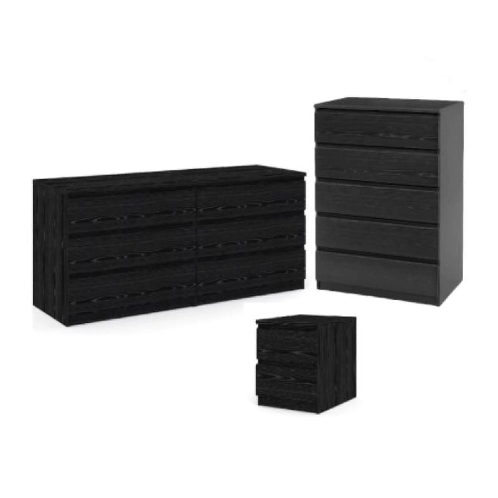 Scottsdale 3 Piece Set Nightstand and Dressers in Black Woodgrain