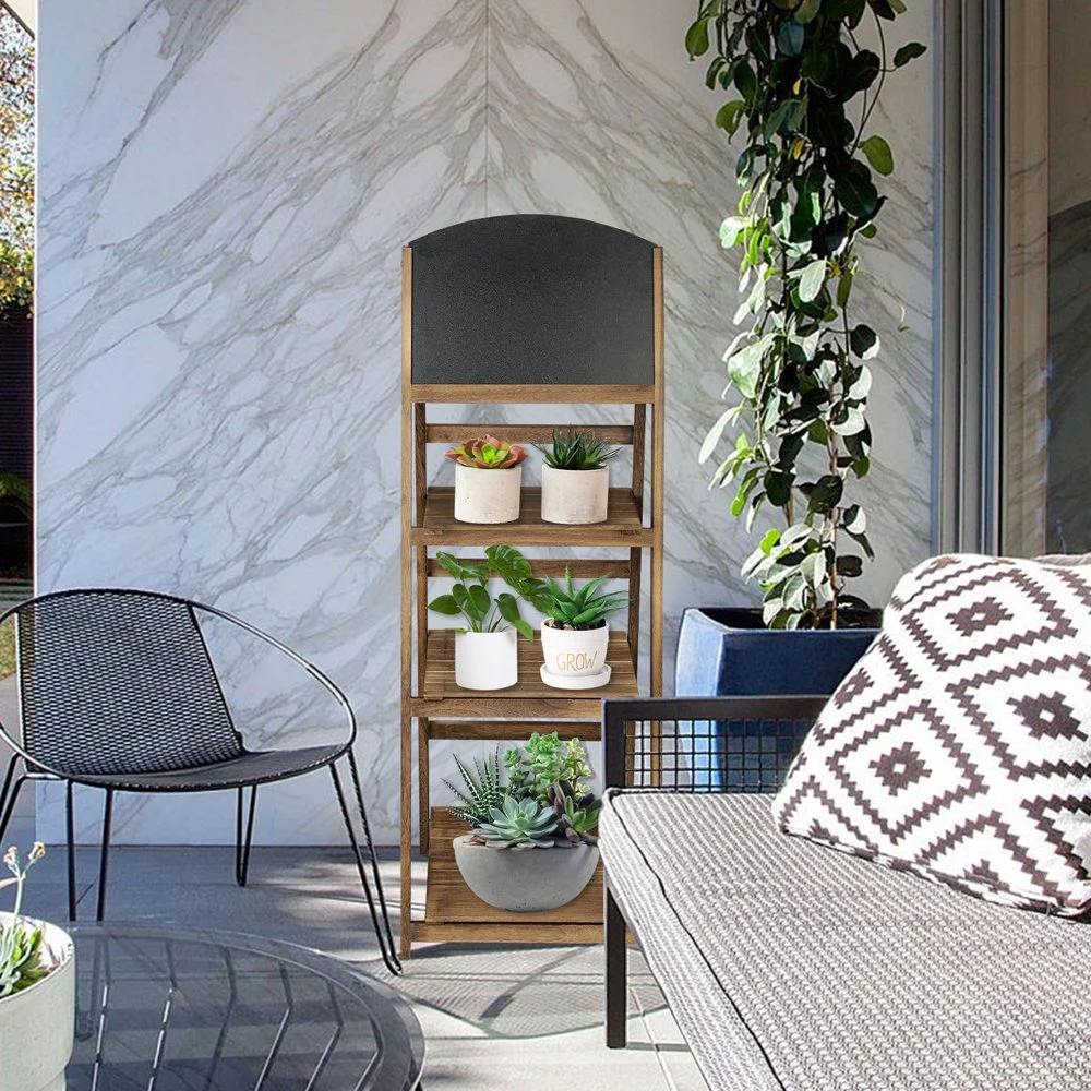 leecrd Wooden 4-Tier Ladder Shelf Foldable Bookshelf Plant Stand Display Shelf  Black