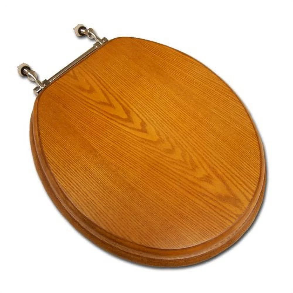 Decorative Wood Toilet Seat In Light Oak W/Brass Hinge