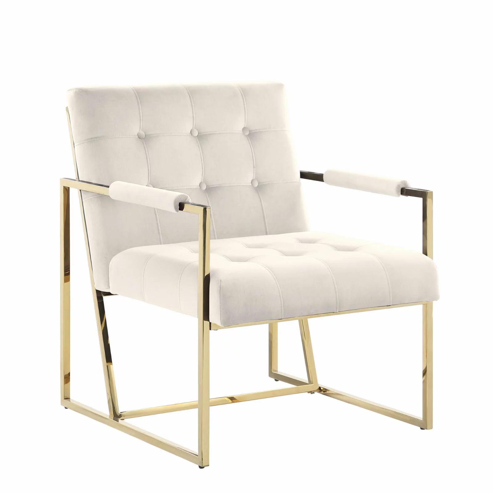 Louie Modern Velvet Tufted Arm Chair with Gold Frame