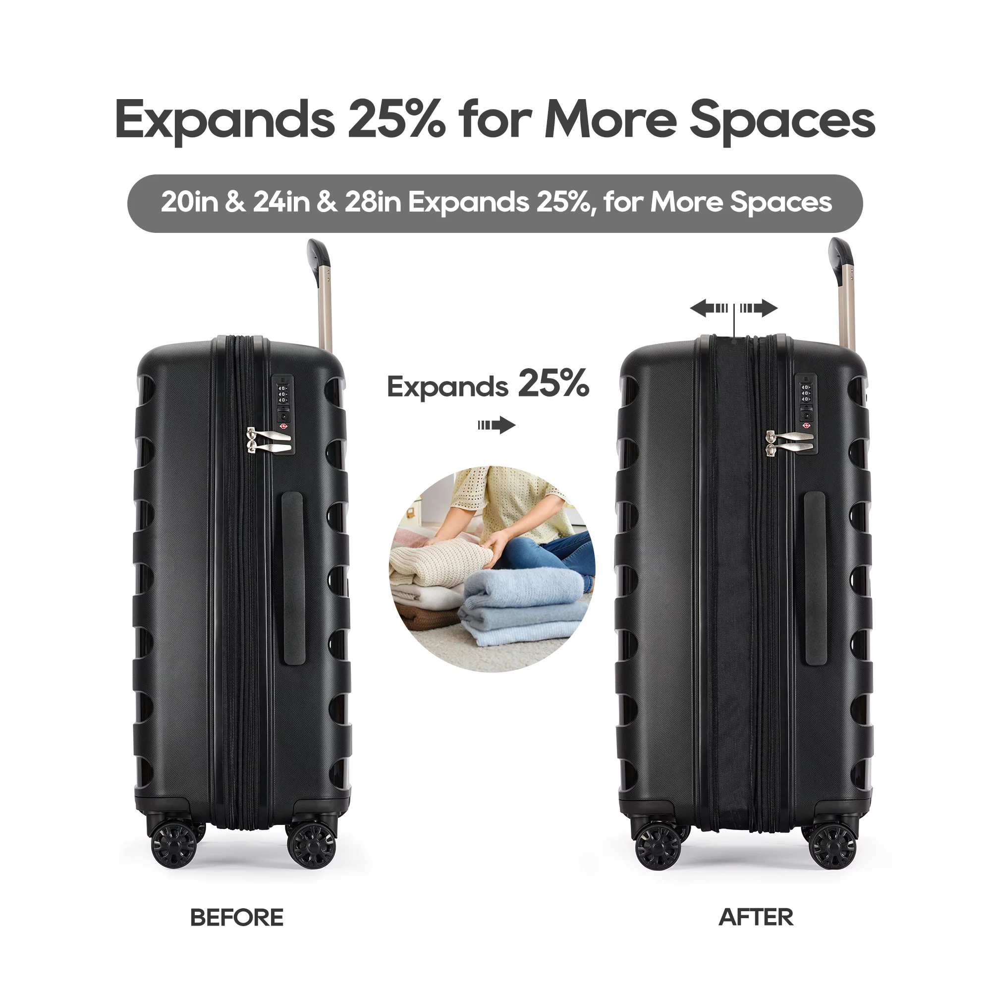 Ginza Travel Luggage 28 Inch Expandable Suitcase with Double Spinner Wheels and TSA Lock,Black