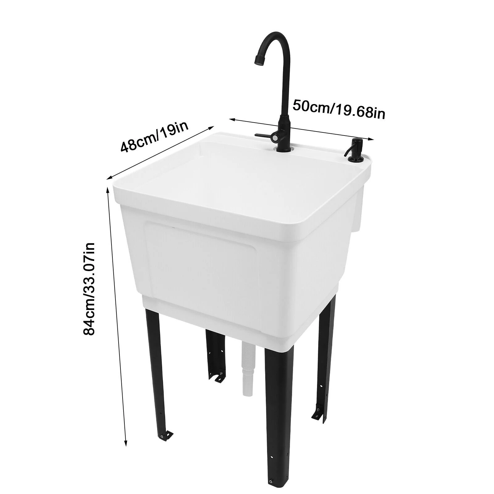 Black/White Laundry Utility Sink Tub Sink Freestanding Wash Station with Faucet White/Black