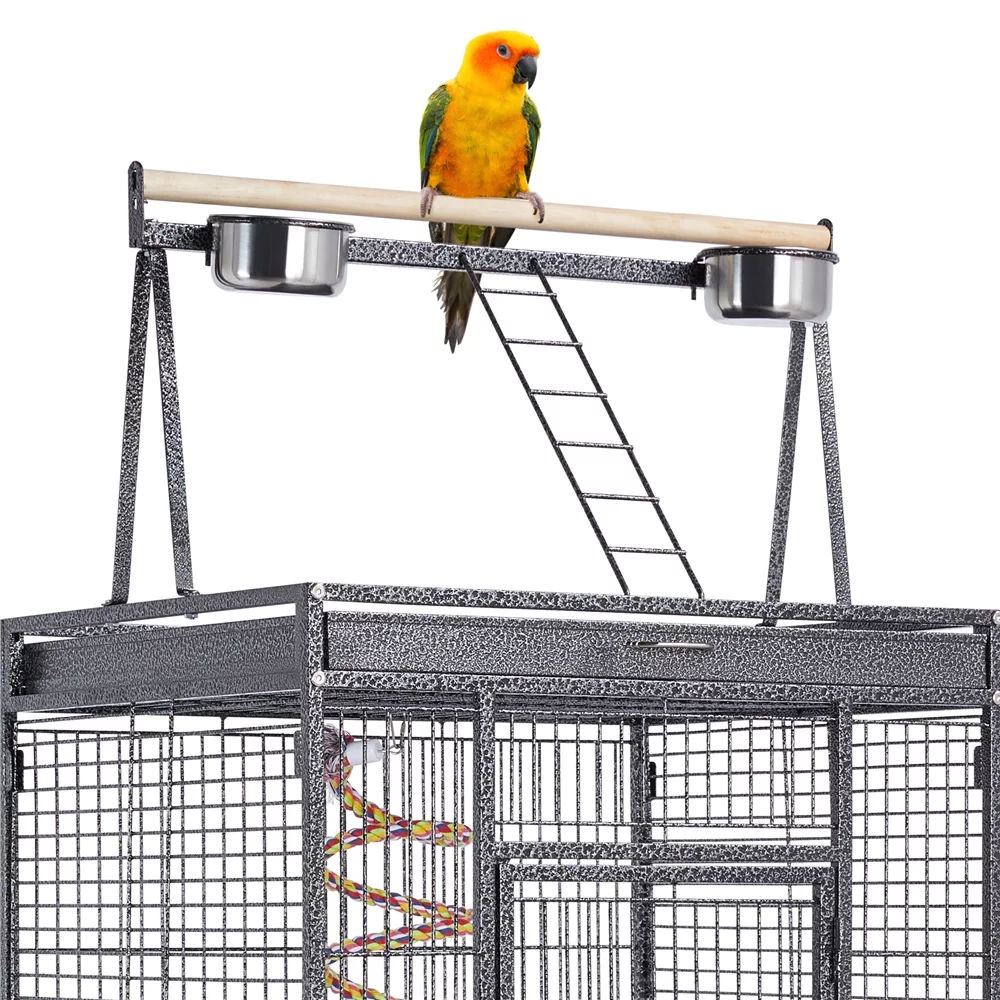 Topeakmart 68.5'' Play Top Parrot Cage Metal Rolling Birdcage, Black