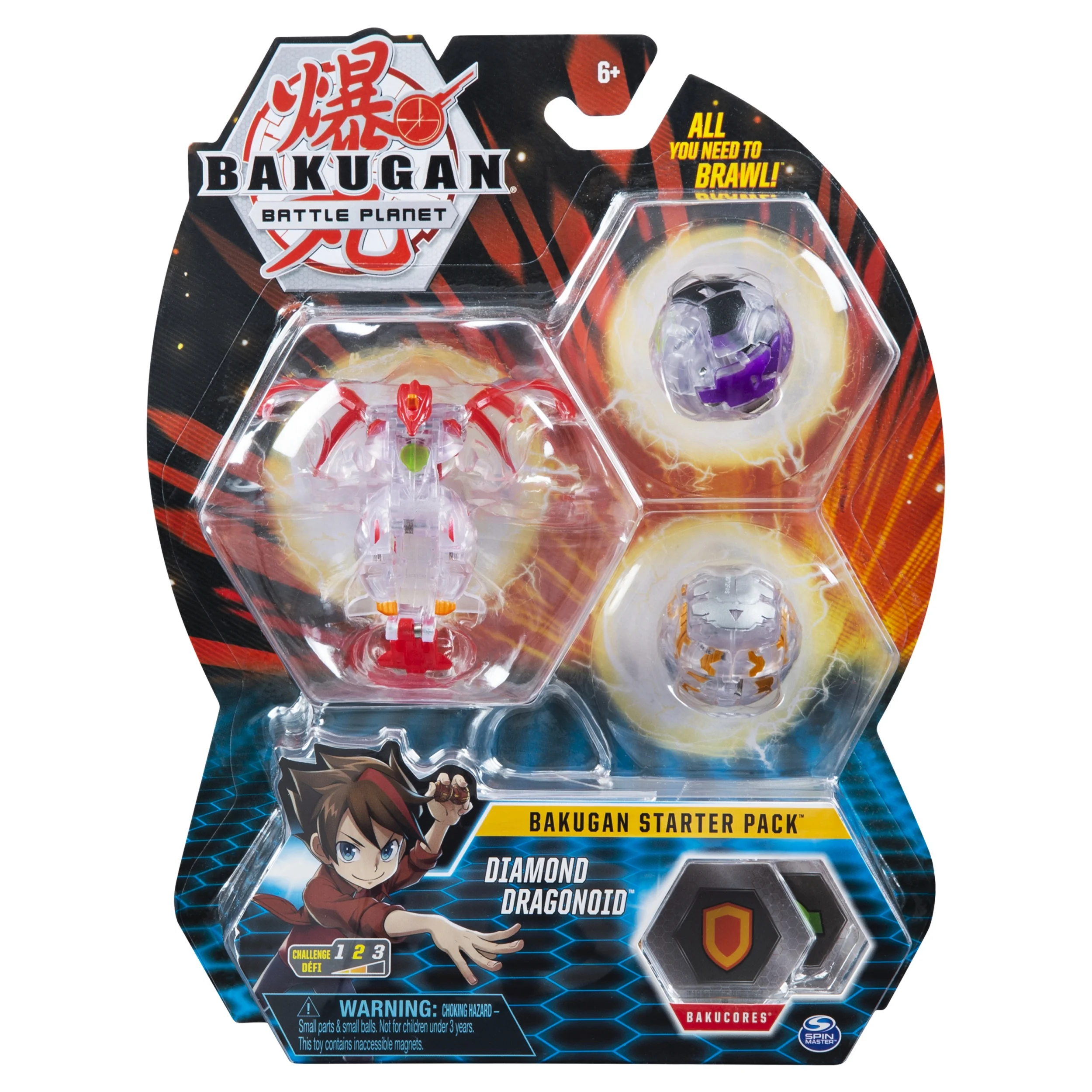 Bakugan Starter Pack 3-Pack, Diamond Dragonoid, Collectible Action Figures, for ages 6 and up