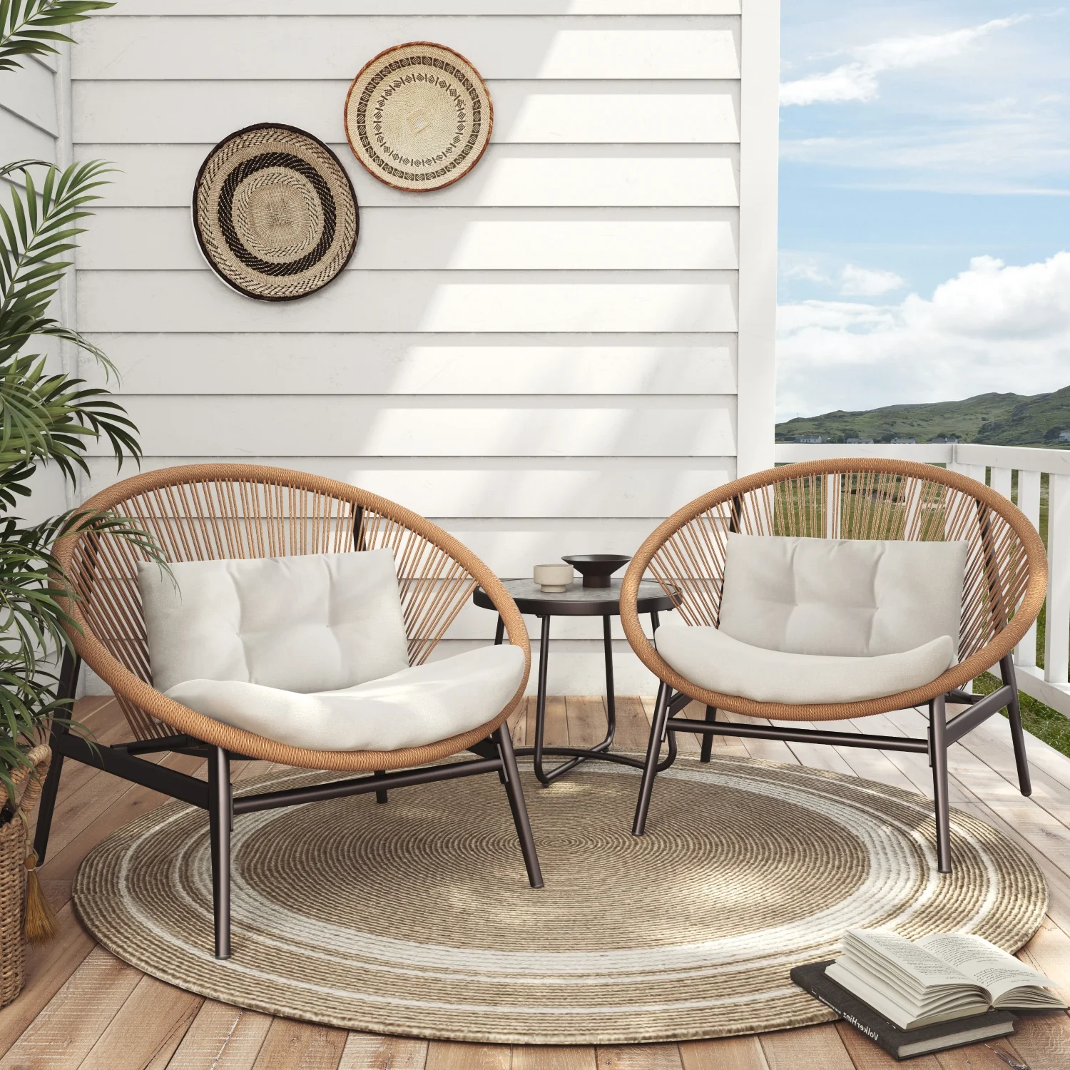 Grand Patio 3-Piece Outdoor Furniture Set,Wicker Bistro Set Oversized Chairs with 4.75