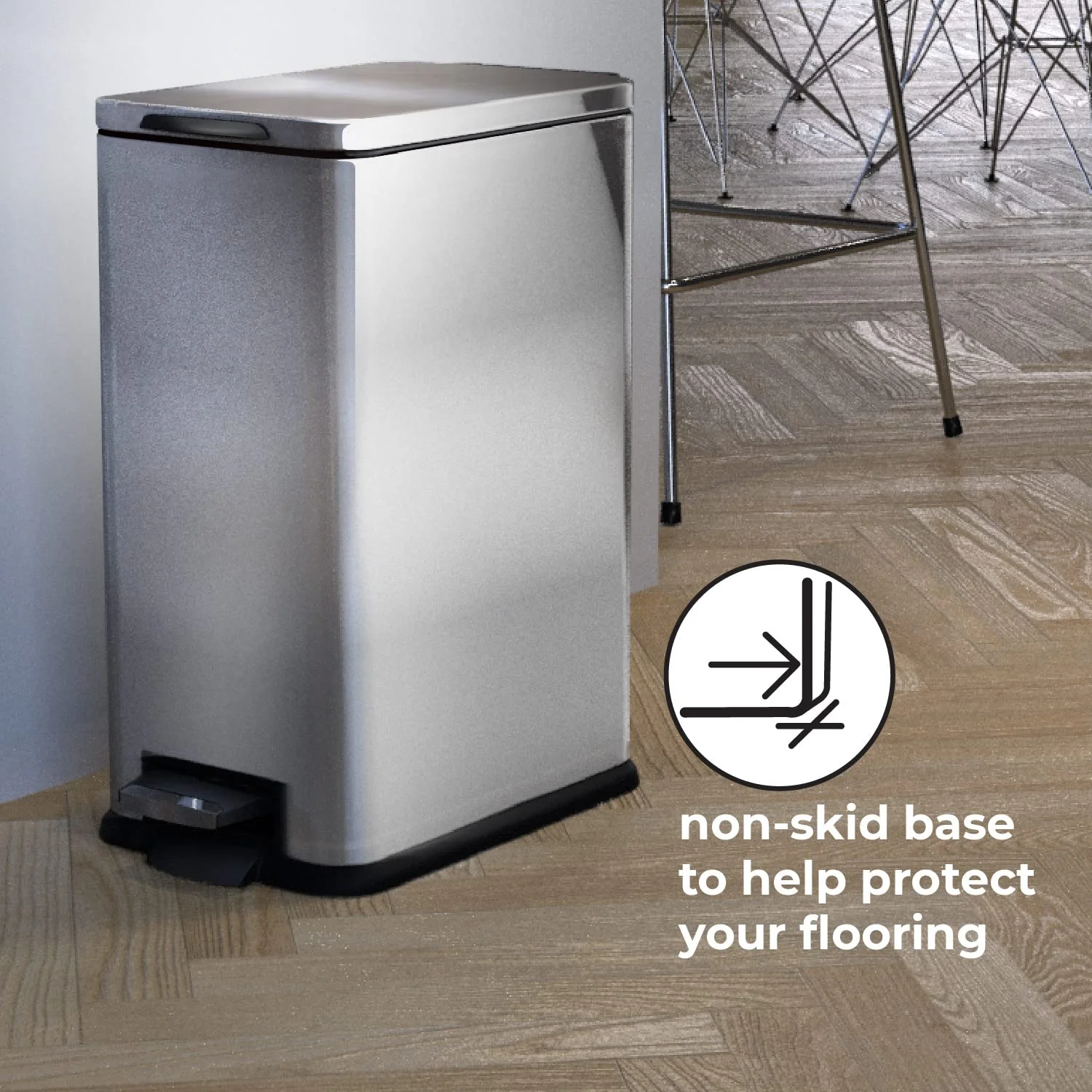 Home Zone Living 4.4 Gallon Kitchen Trash Can, Stainless Steel, 16.7 Liter