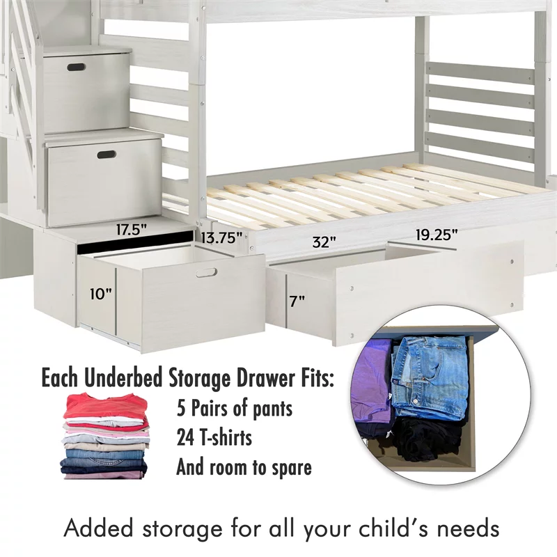 My Bed Now Everest 2-Drawer Twin-over-Full Wood Bunk Bed with Staircase in Brown