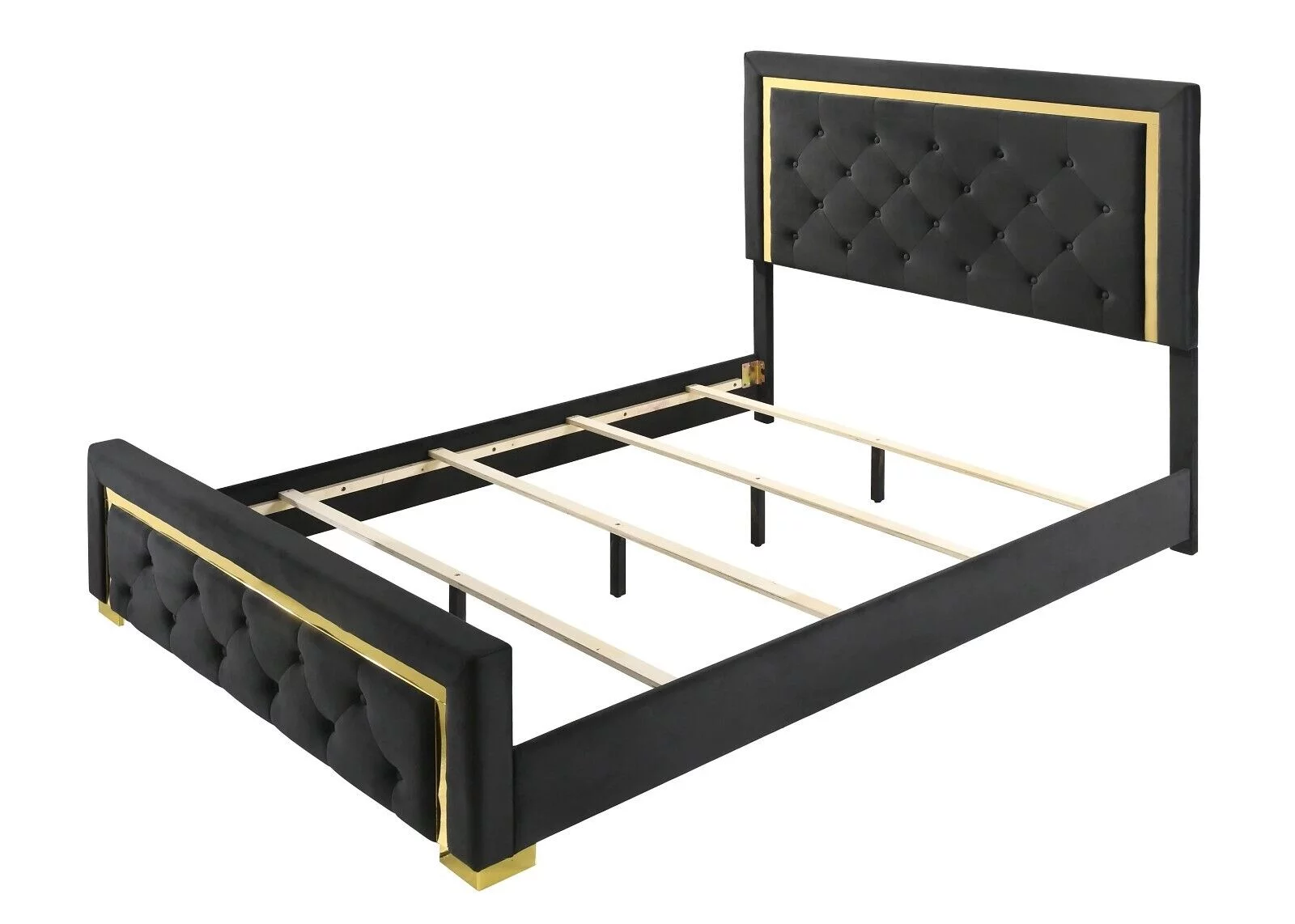 Modern Glam 1pc Queen Size Panel Bed Bedroom Furniture Gold Black Finish