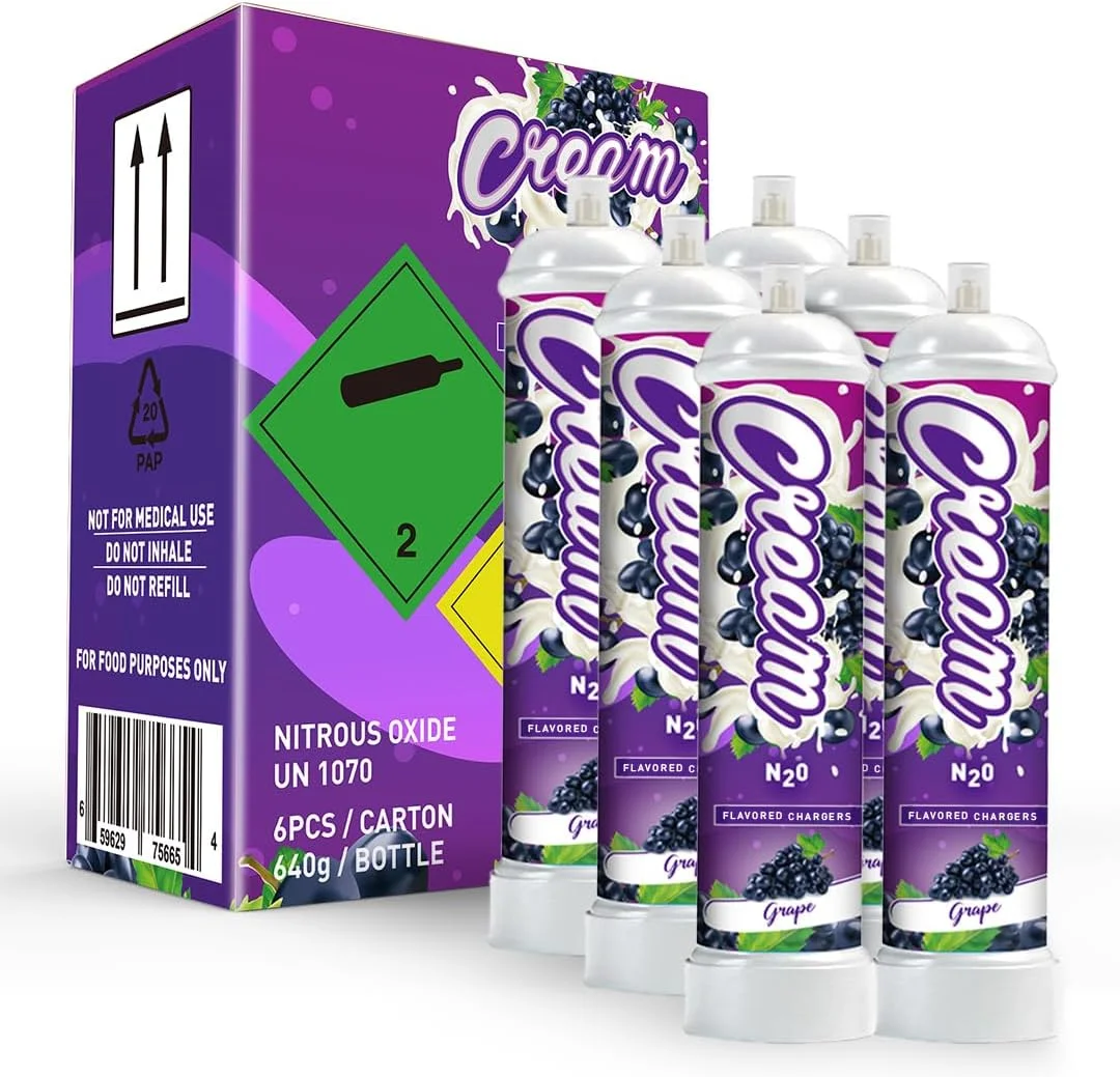 CREAM N2O Nitrous Oxide Whipped Cream Charger (Grape, 1pc, 640g 1.1L) - Nitrous Tank Whip Cream Charger, Nitrous Oxide Canister, N20 Whipped Cream Chargers, Whip It NO2 Cartridges, Nitrous Oxide Tank