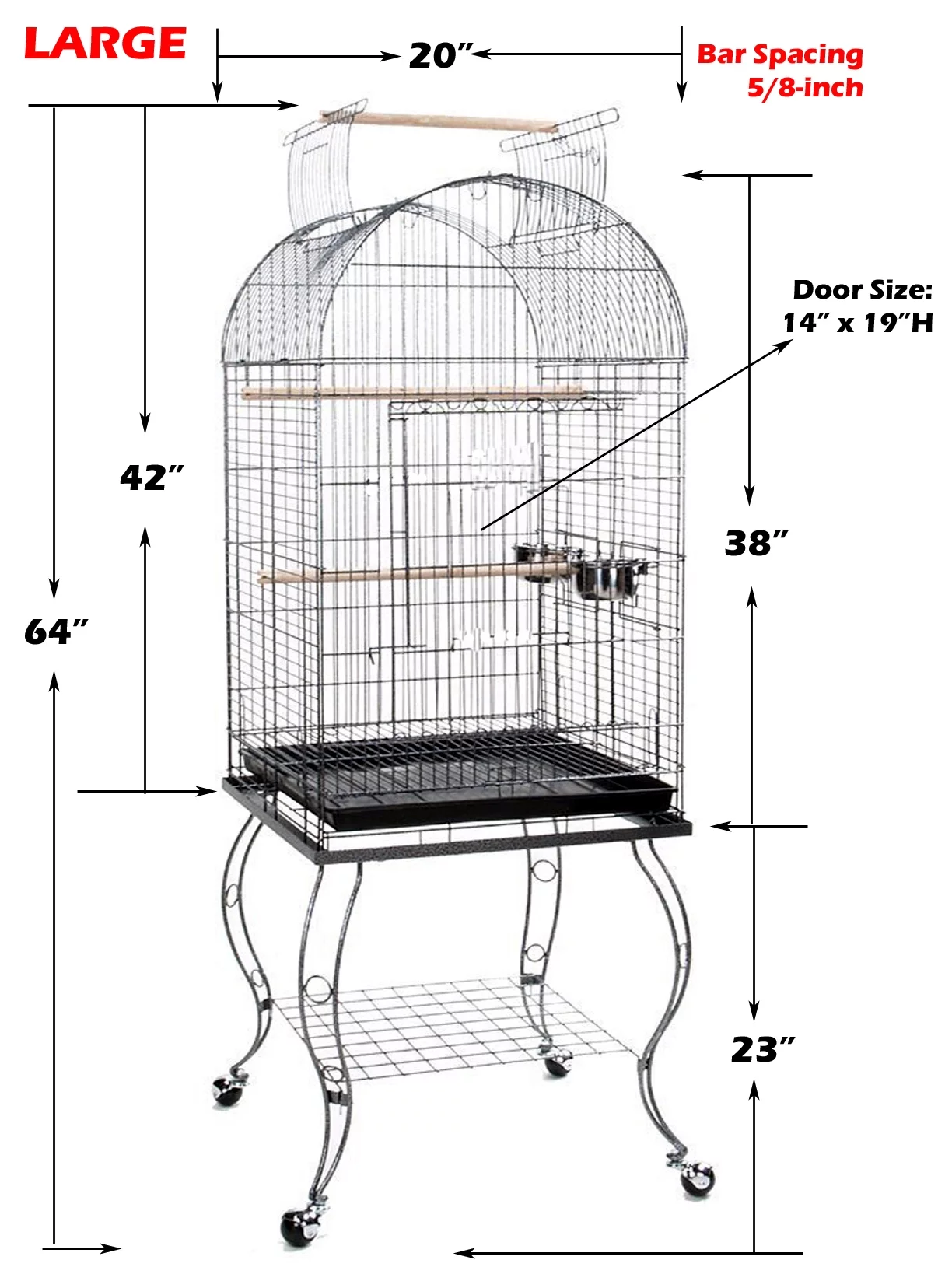 Large 65-Inch Open Dome Play-Top Bird Parrot Cage with Removable Rolling Standing for Cockatiels Sun Conures Parakeets Conures Quaker Green Cheek