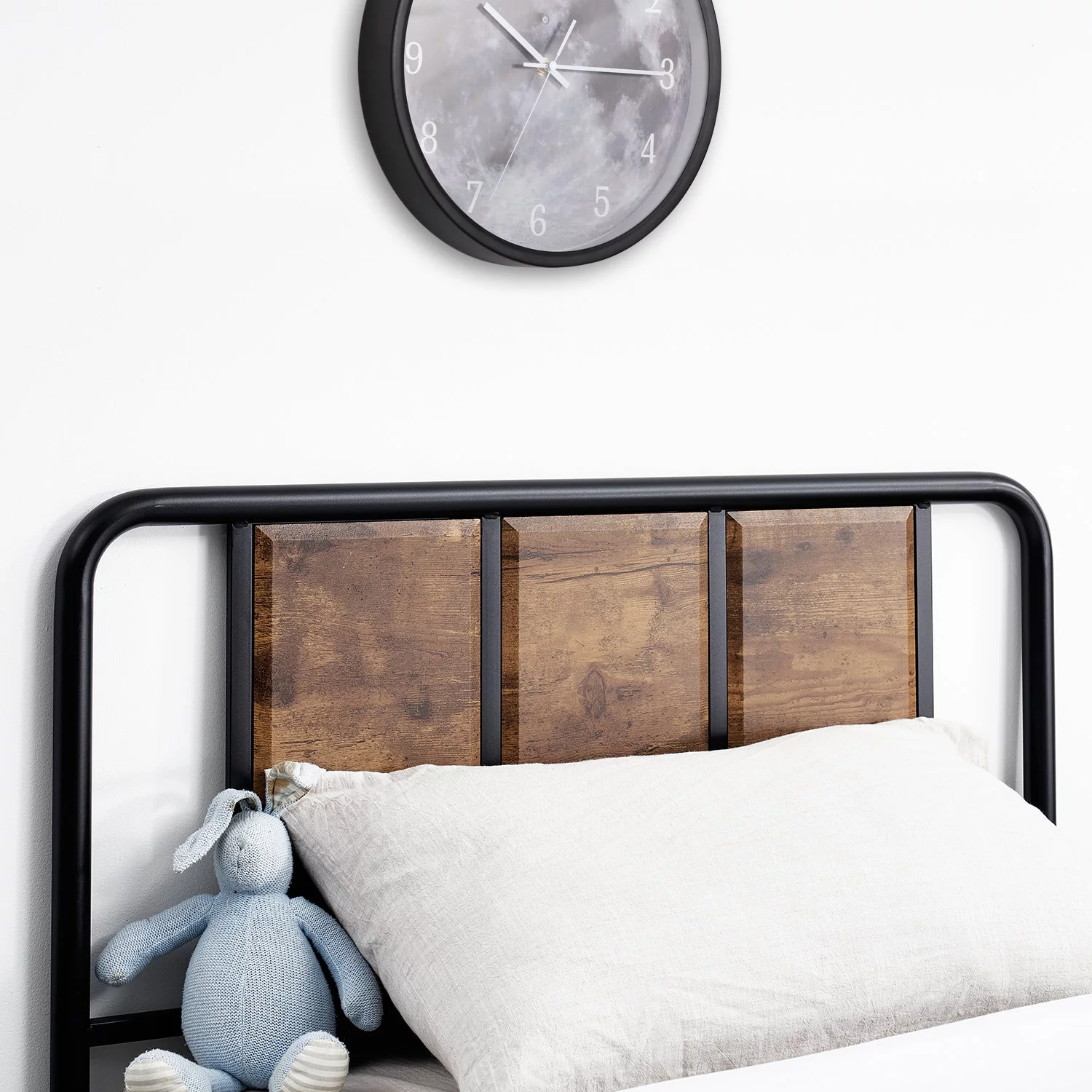 VECELO (Set of 3) Bedroom Set Bed Frame with 2 Brown Nightstand