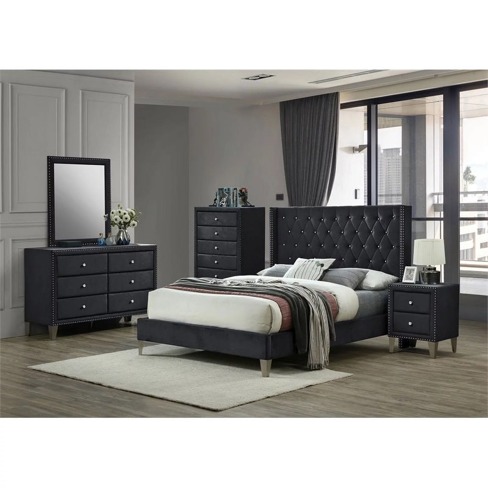 Home Square 3-Piece Set with Full Bed 4-Drawer Chest Dresser & Nightstand