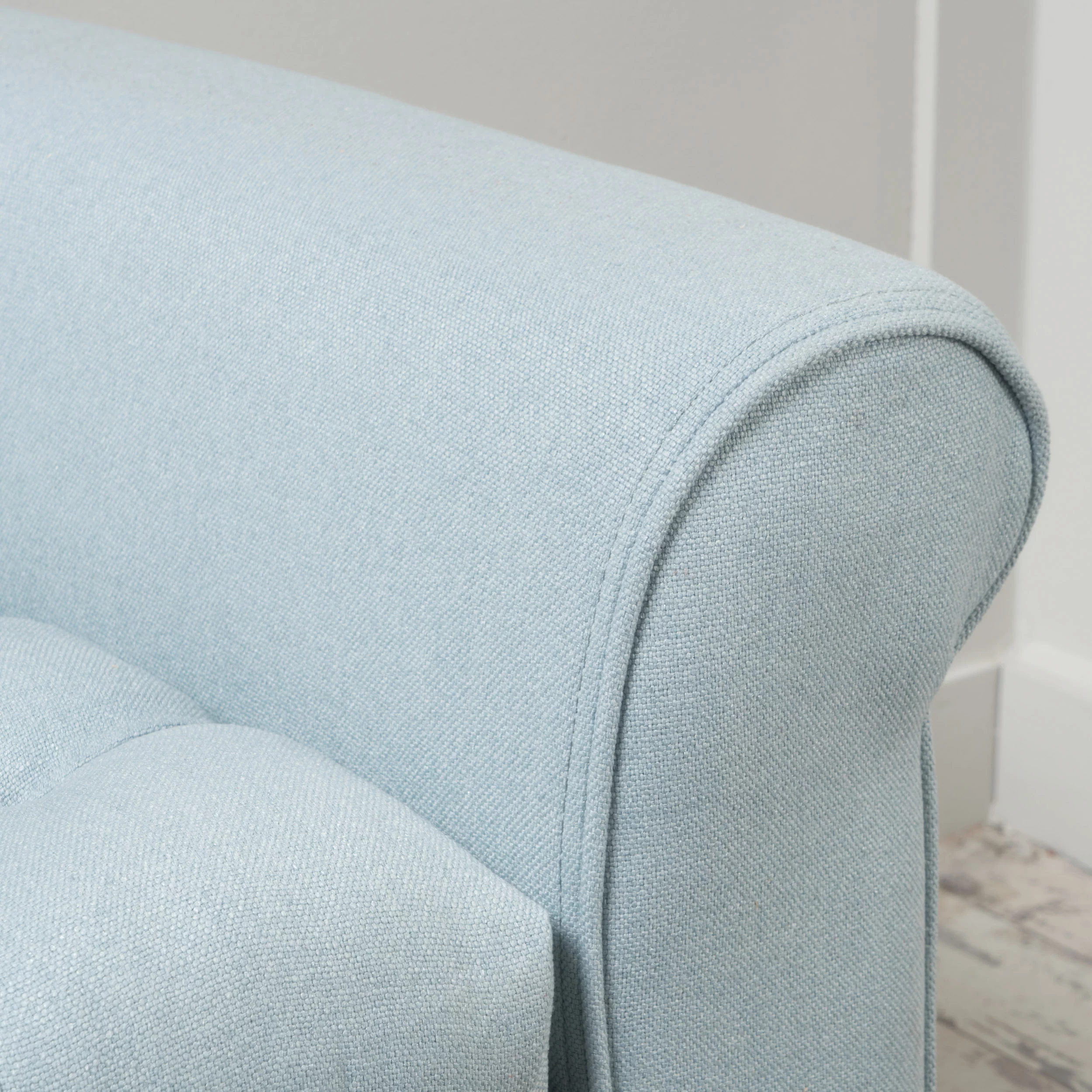 Noble House Sheffield Contemporary Rolled Arm Fabric Storage Ottoman Bench, Light Sky and Dark Brown