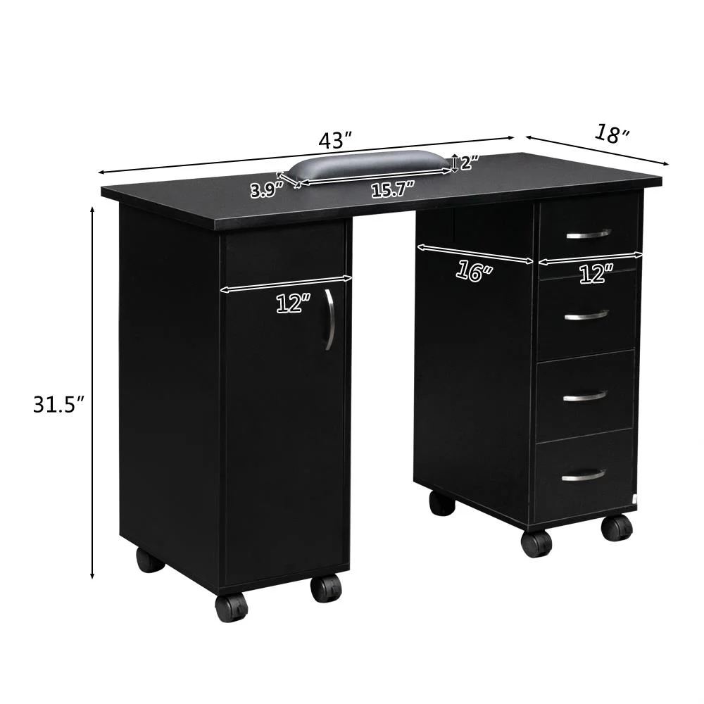 Winado Manicure Nail Table Beauty Salon Station Desk Black with Wheels