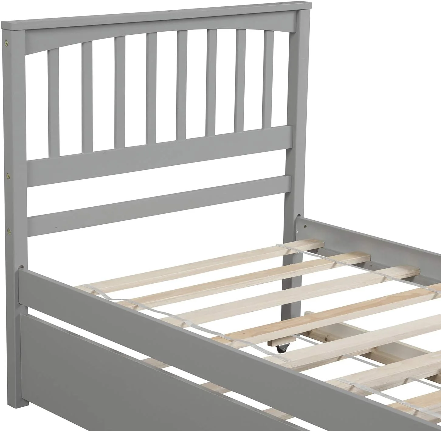 Platform Bed With Trudle, Solid Wood Bed With Headboard & Footboard, Bed Frame For Kids Tees Adults Boys Girls, o Box Sprig eeded (, Grey)