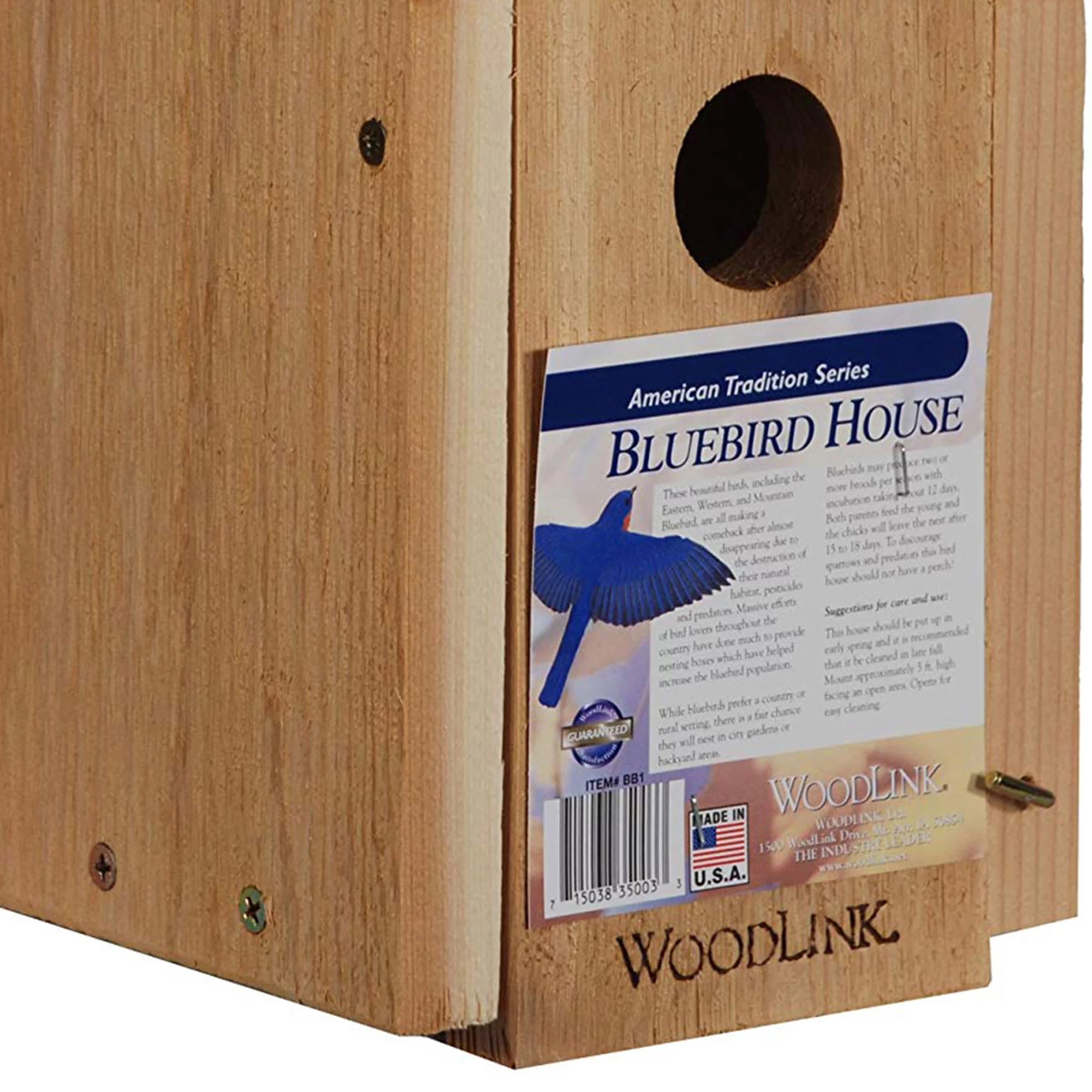 Woodlink 24301 BB1 Wooden Natural Inland Red Cedar Bluebird Bird House Box