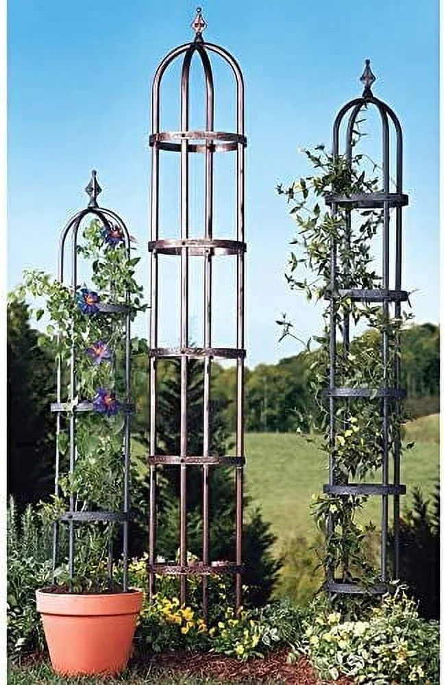Metal Garden Obelisk | Indoor/Outdoor | Powder-Coated Steel | Trellis for Climbing | Floral Pattern | 11