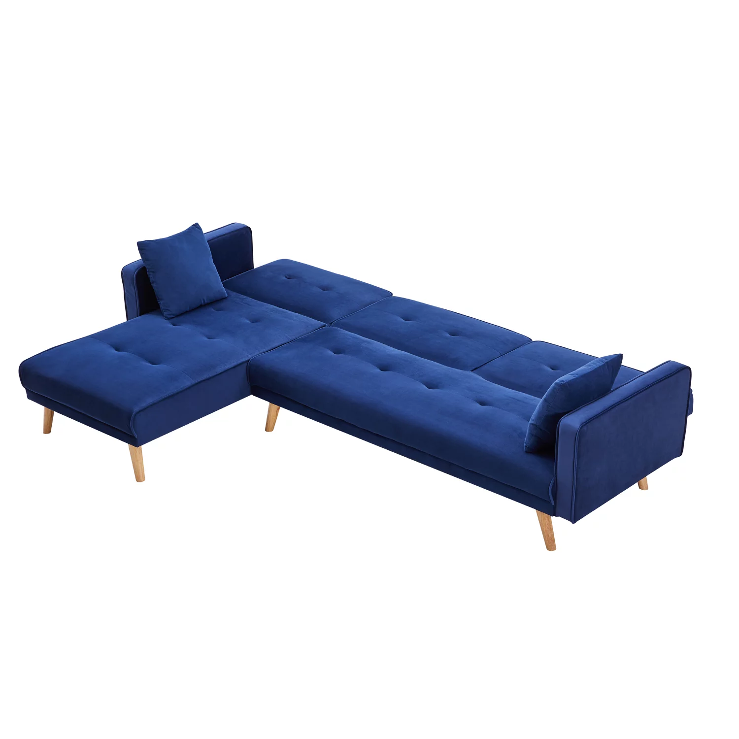 Modern Velvet L-Shaped Sectional Sofa Bed, Convertible Folding Sleeper Futon Couch with Chaise Lounge and Pillows for Living Room Office Apartment