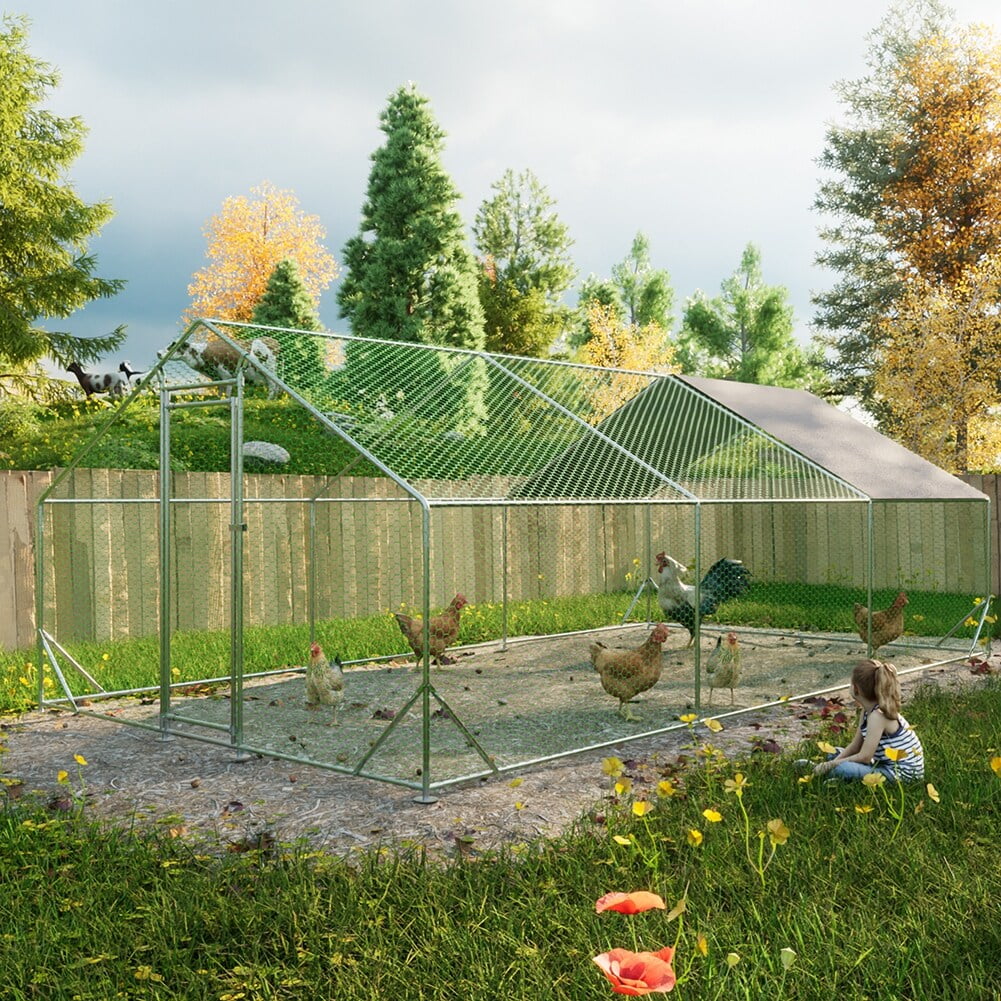 Outdoor Large Metal Chicken Run Coop with 1 piece of Waterproof Cove L