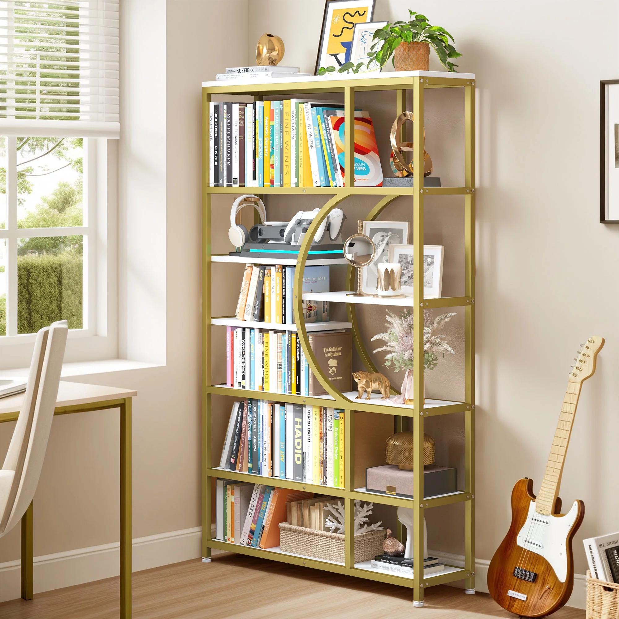 Dextrus 7-Tier Gold Bookshelf, 71
