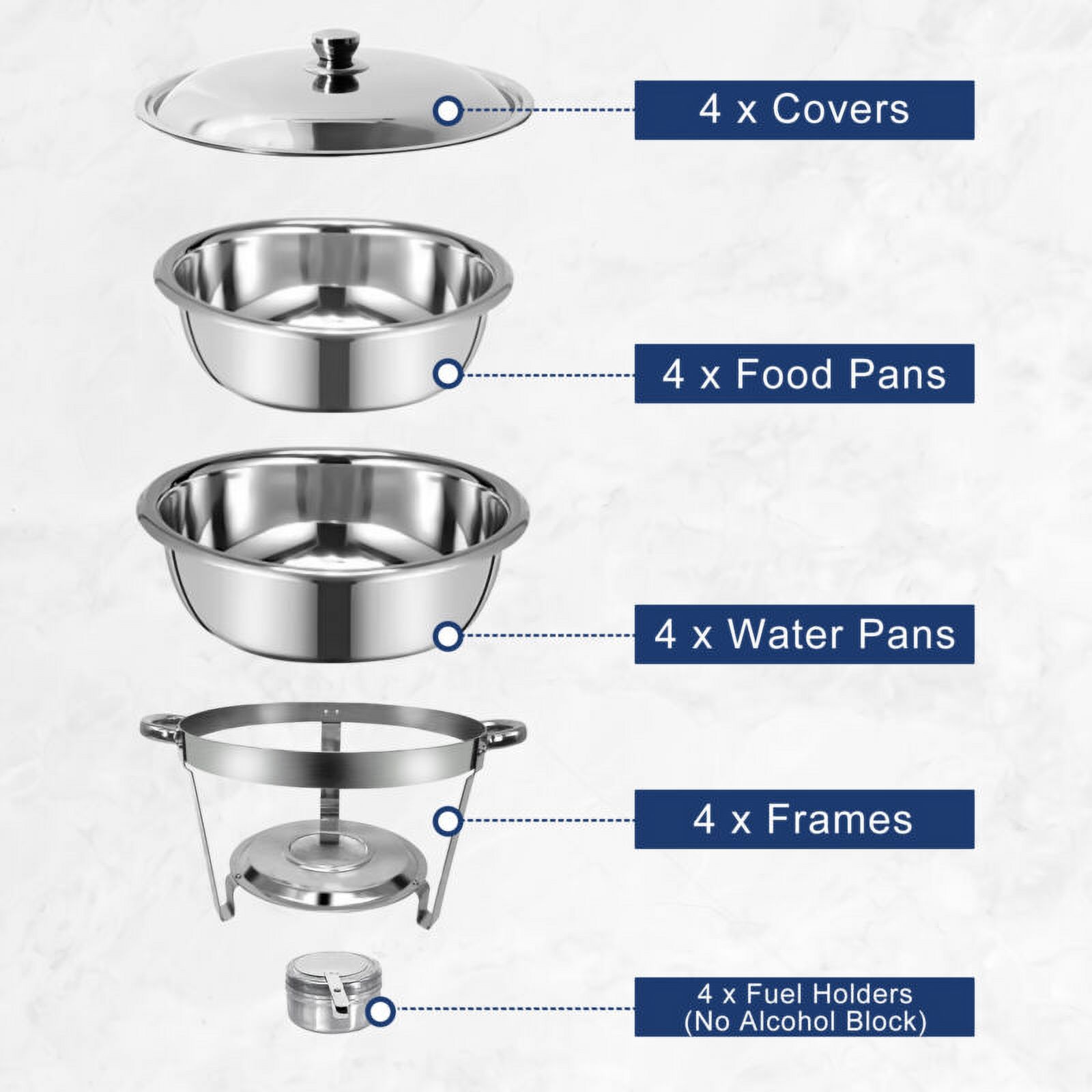 JSTUOKE Chafing Dish Set 10 Pack,2 Full Pan+4 1/3 Pan Rectangular 8QT +4 Round 5QT for Catering Party Festival