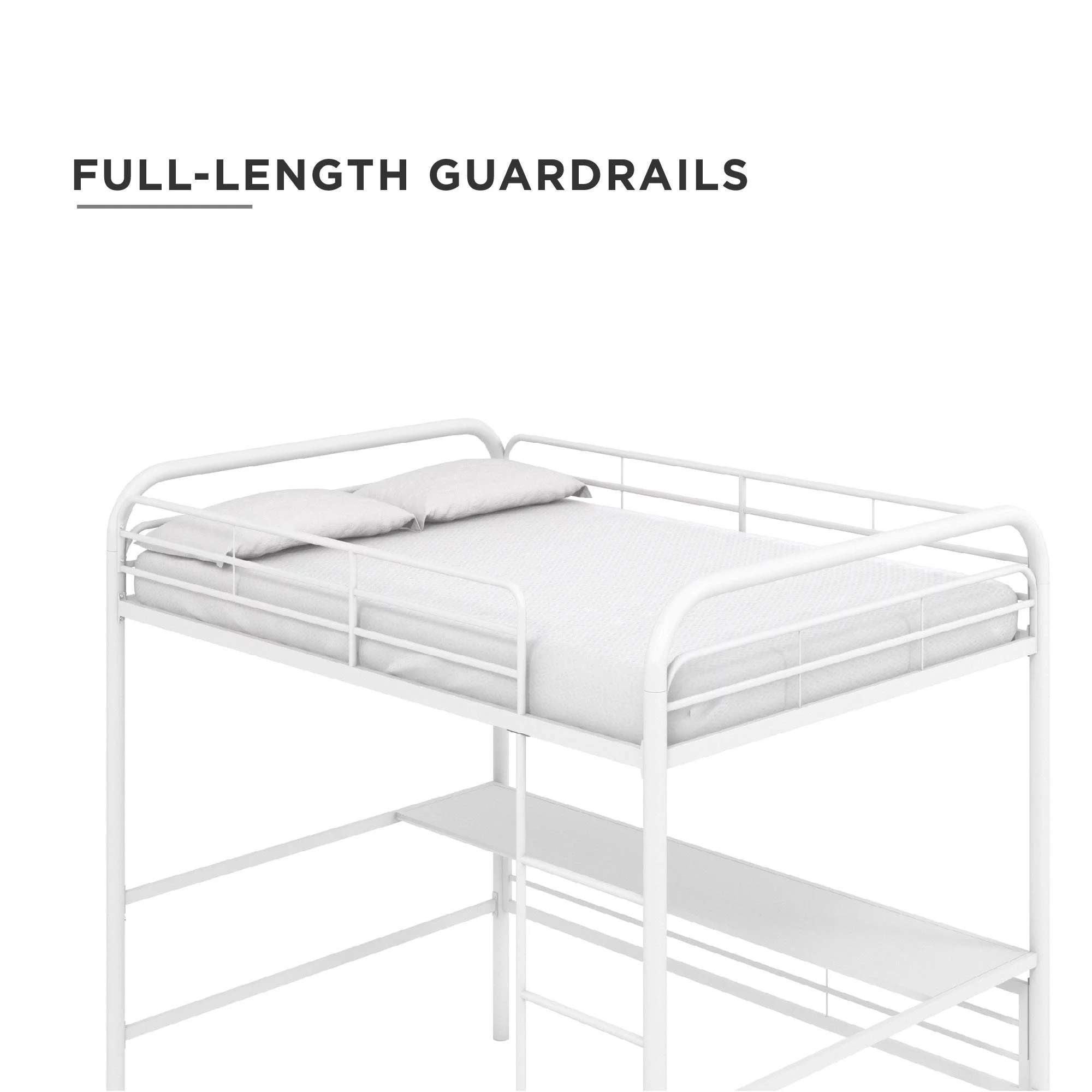 DHP Shawn Full Metal Loft Bed with Desk, Off White/Off White