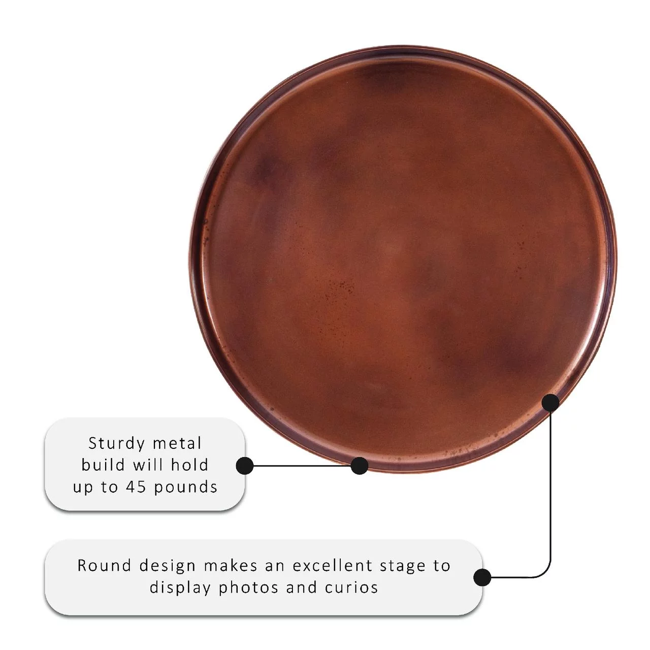 Wiggins Round Metal Pedestal Accent Side Table, Antique Copper