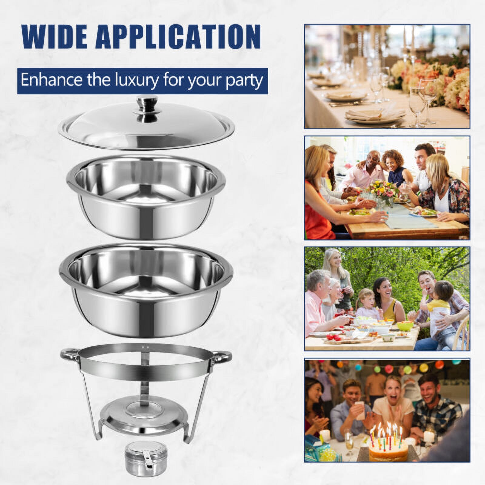 JSTUOKE Chafing Dish Set 10 Pack,2 Full Pan+4 1/3 Pan Rectangular 8QT +4 Round 5QT for Catering Party Festival