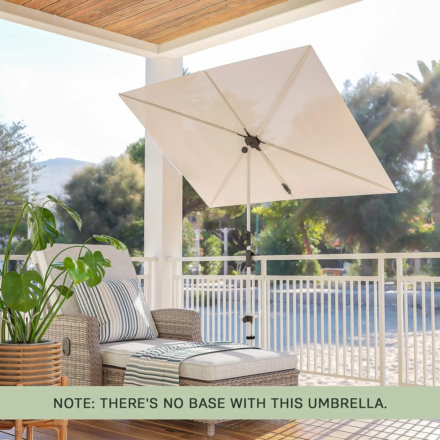 Grand patio 6x4 FT Balcony Umbrella, 360° Roating Rectangular Tilt Parasol UV 50+ Powder-coated Steel Pole Outdoor Umbrella for Apartment, Patio, Beige