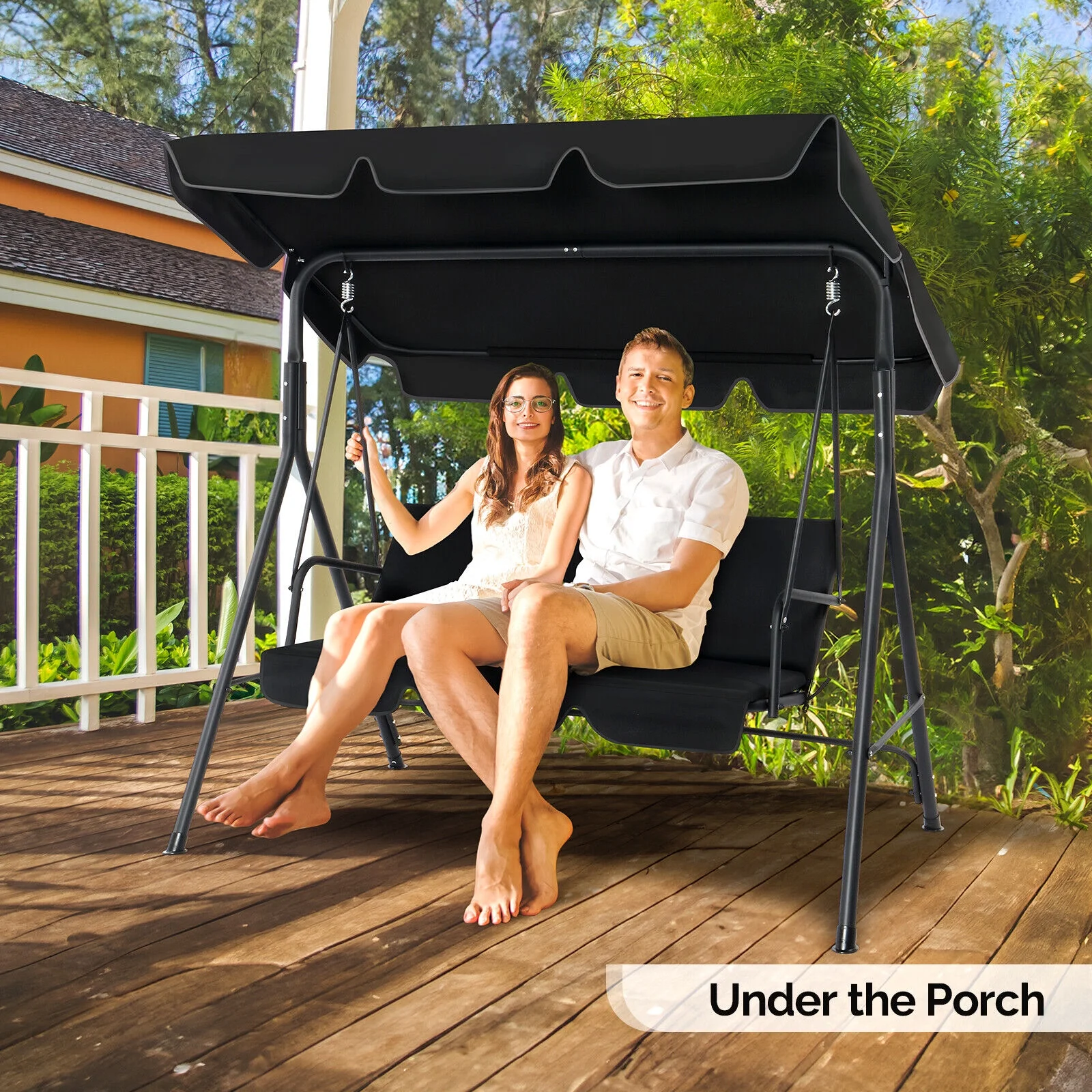 3-Person Outdoor Swing Chair Garden Lounge Seat Patio Porch Canopy Bench Lawn