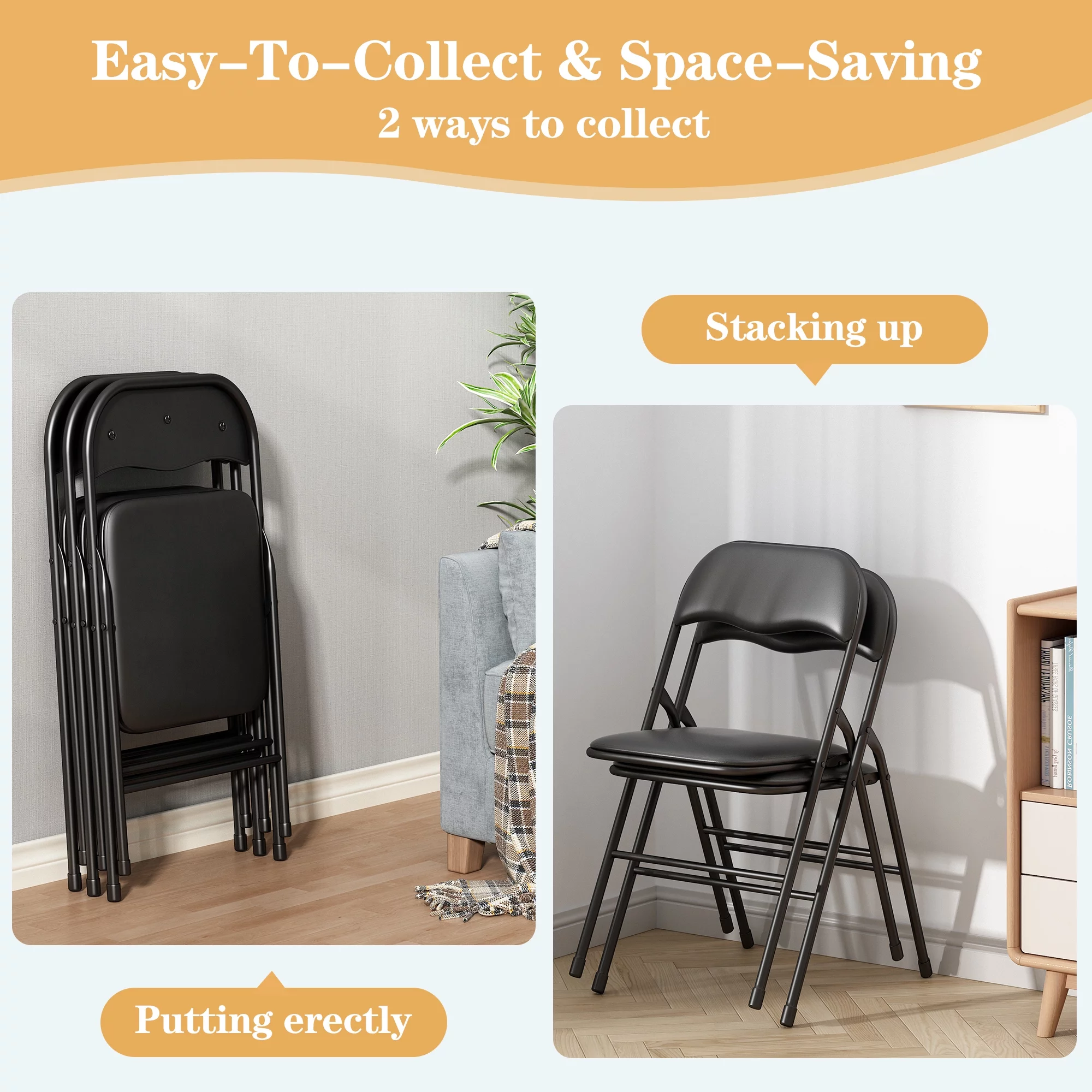 Jaxpety 6 Pack Commercial Plastic Folding Chairs Stackable Wedding Party Event Black