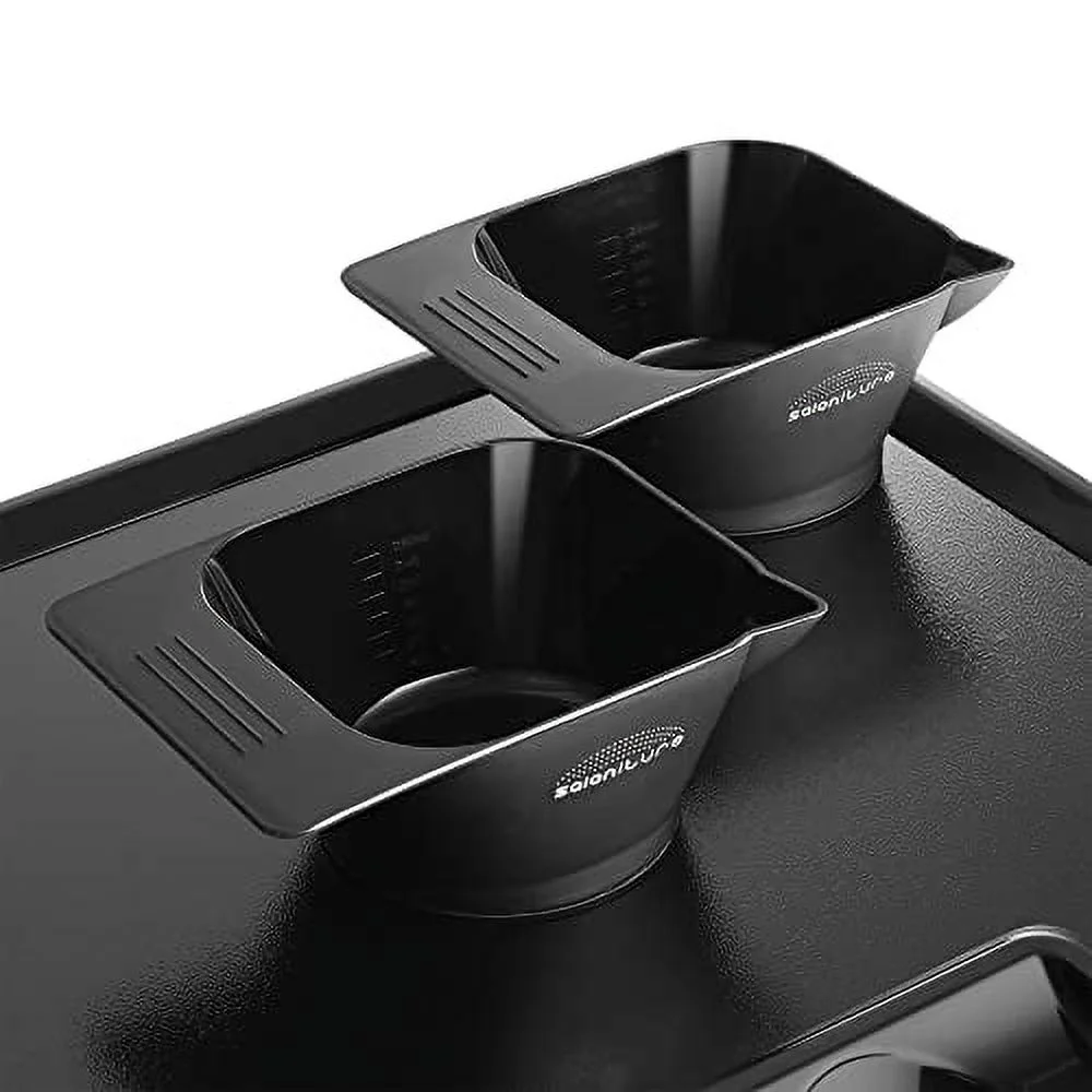 Saloniture Rolling Salon Coloring Tray - Folding Hair Stylist Color Cart with Drawer and Magnetic Bowls, Black