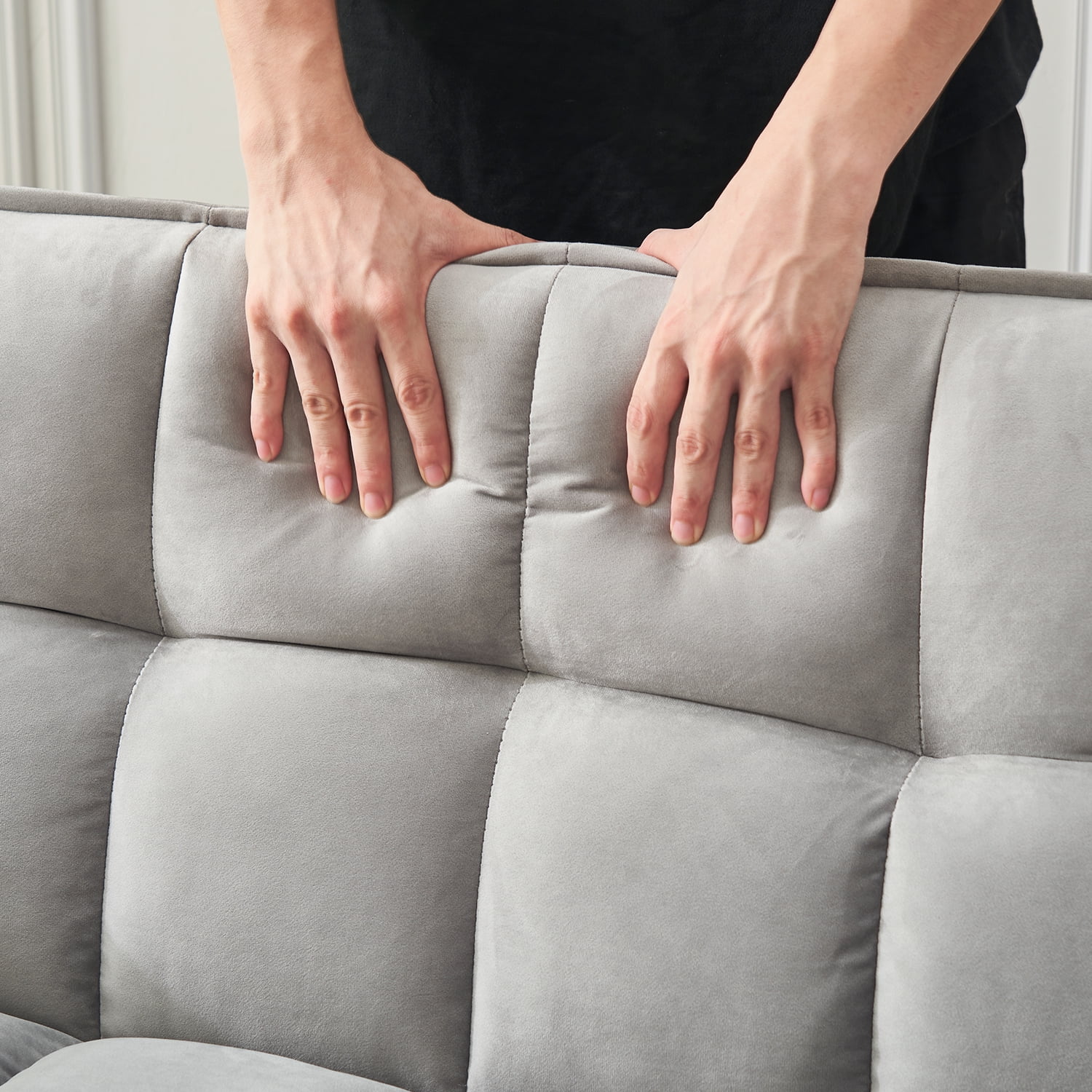 Tzicr 55.5'' 3-in-1 Convertible Sleeper Sofa Bed, Modern Velvet Loveseat Futon Couch Pullout Bed with Adjustable Backrest, Side Storage Pockets and Pillows. (Grey)