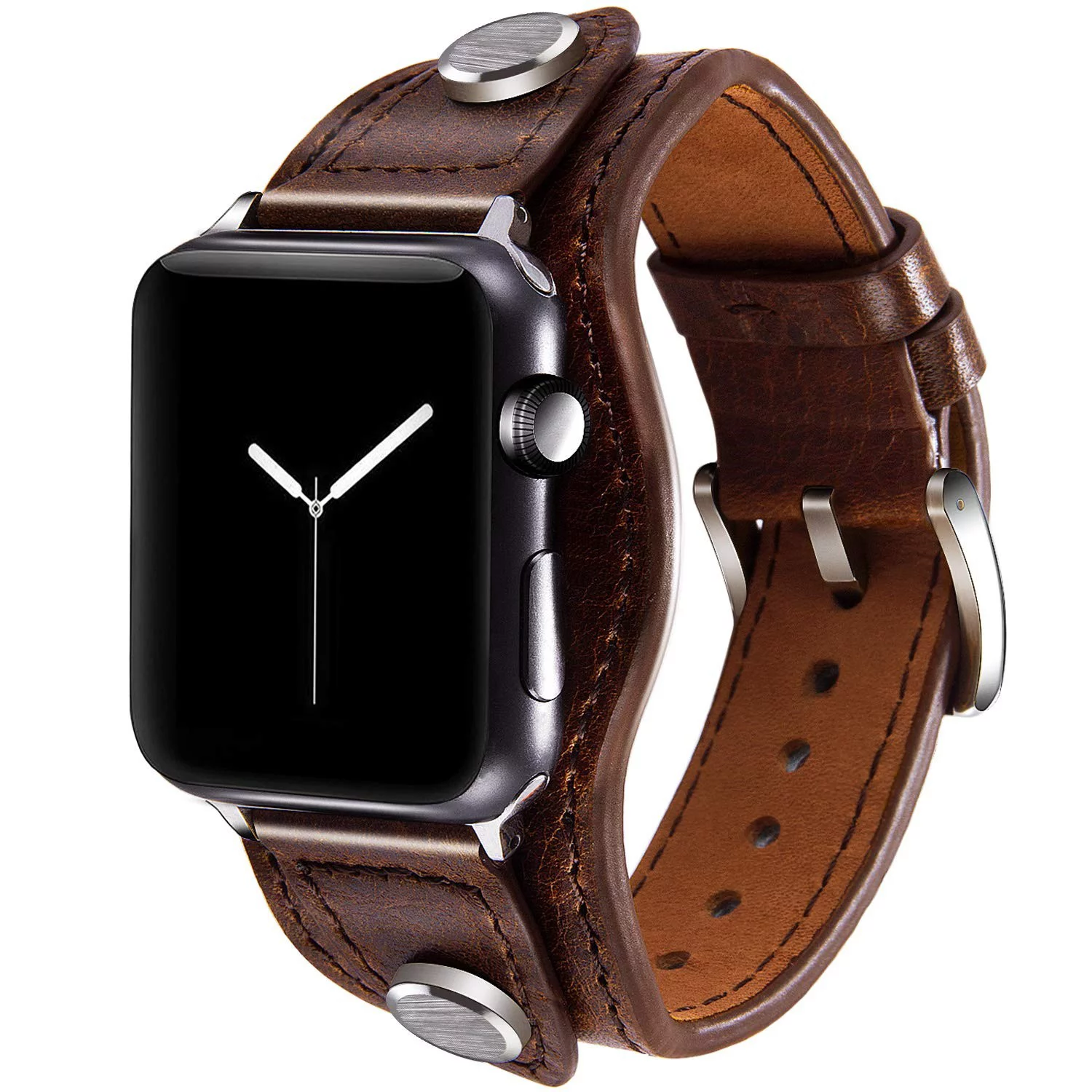 Leather Cuff Band Compatible with Apple Watch Bands 45mm 44mm 42mm Men Women Genuine Leather for iWatch Bracelet Wristband Cuff Strap Compatible Apple Watch Series 7/6/5/4/3/2/1 SE -Coffee