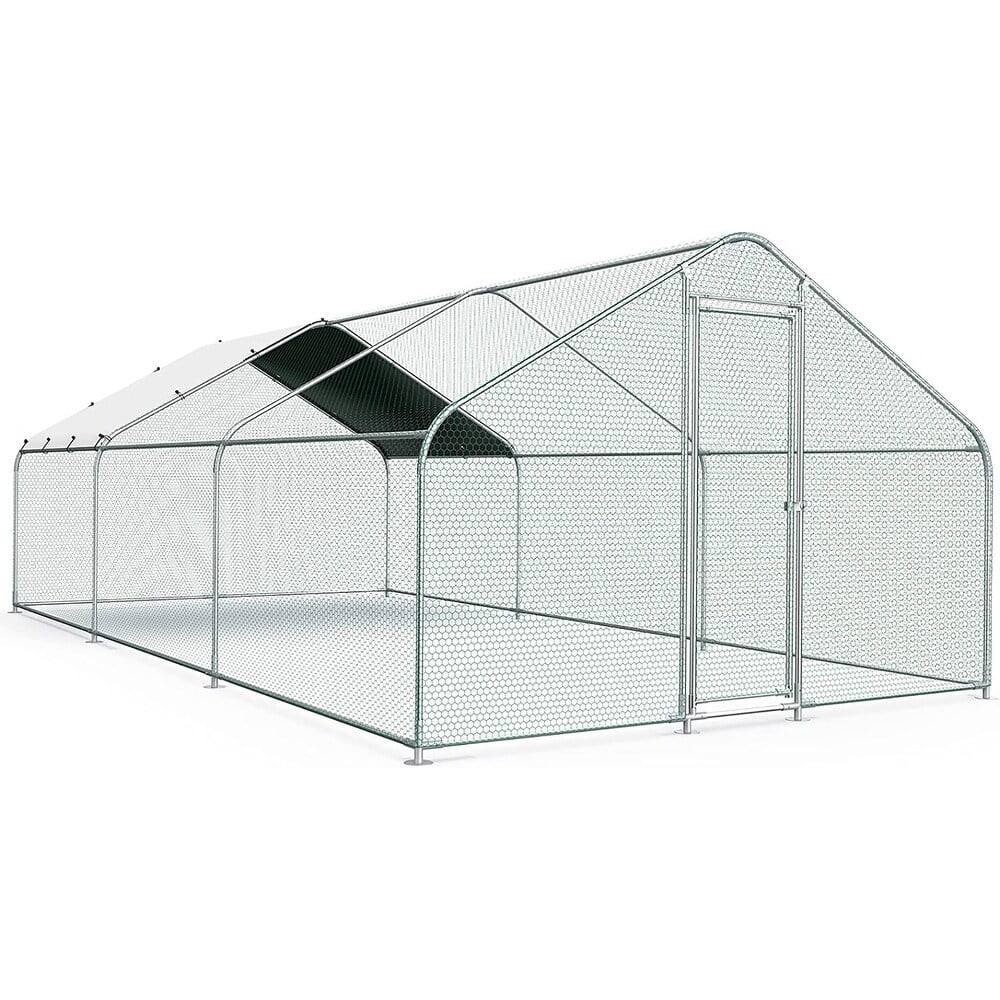 Large Metal Chicken Coop Run with Waterproof Cover - 20L x 10W x 6.56