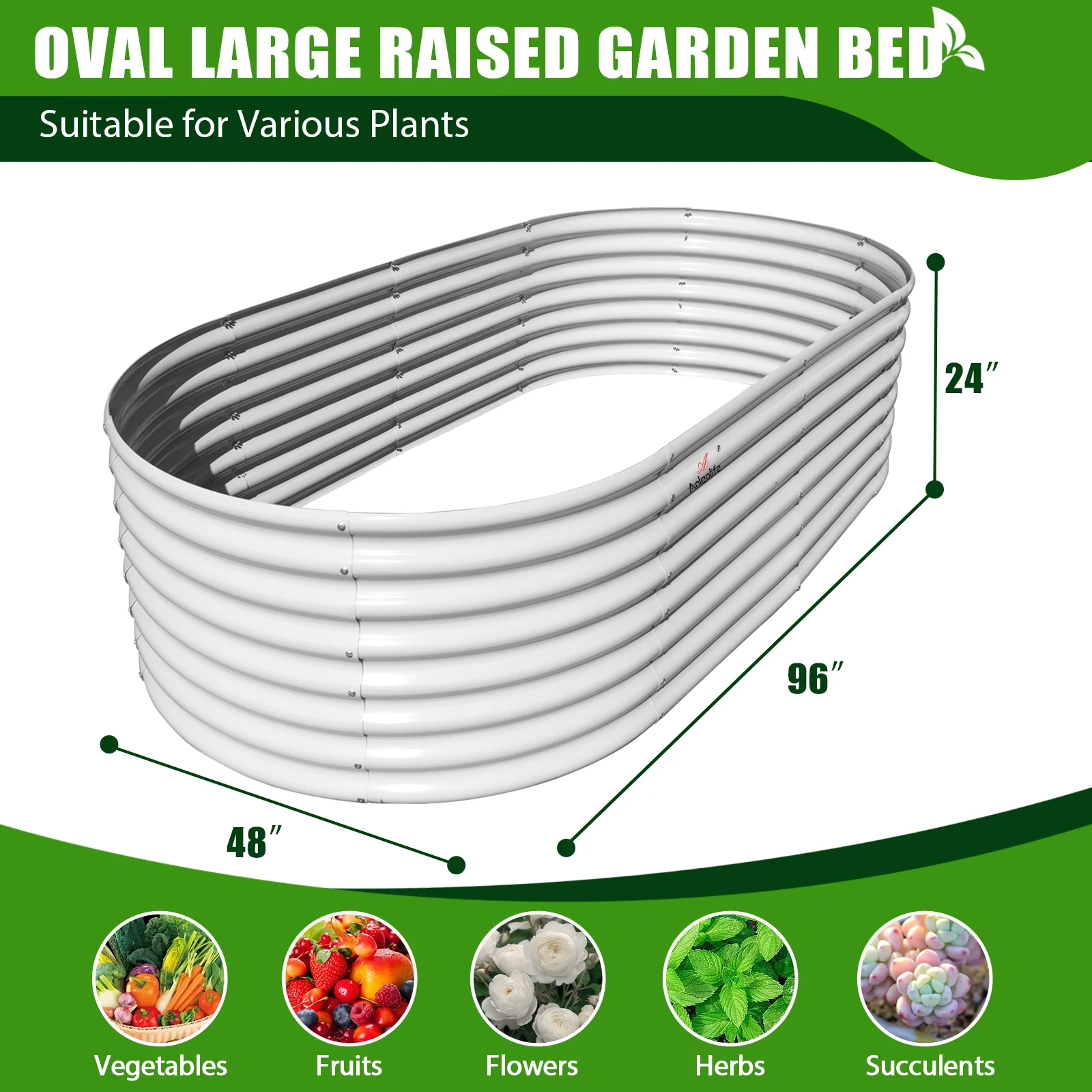 TRAMULL 8X4X2ft Galvanized Raised Garden Bed, Oval Above Ground Modular Metal Outdoor Planter Boxes(Antique White)