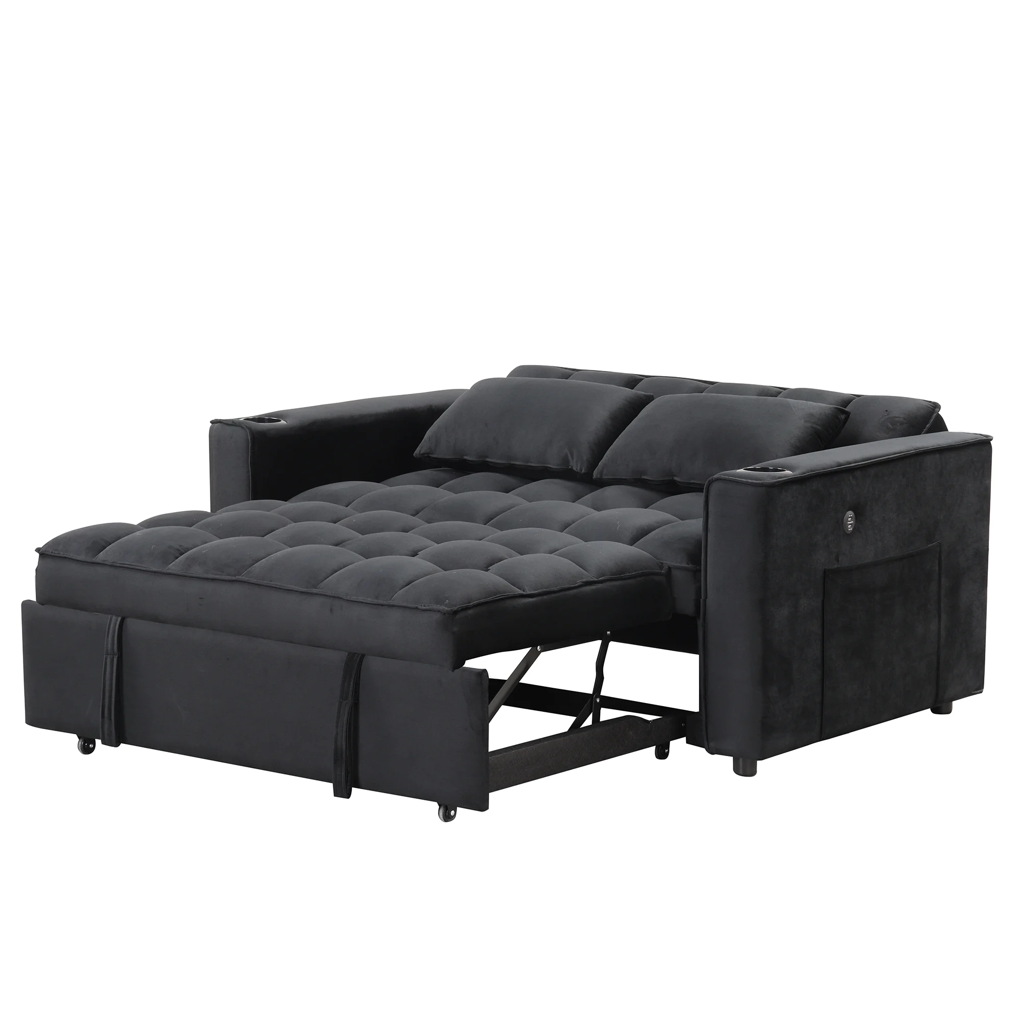 Hombay Modern Convertible Sleeper Sofa Bed, Folding Futon Couch Loveseat with Cup Holder and USB Charging Ports for Living Room Bedroom Apartment