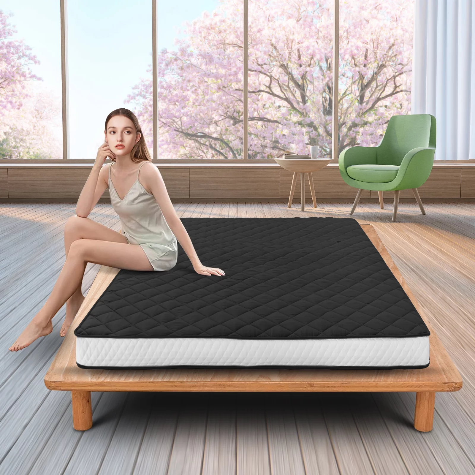 ABORON Diamond Patterned Mattress,4 Inch Extra Thick Sleeping Bed For Floor,Roll Up Mmemory Foam Mattress , Folding Floor Lounger Guest Bed Pad