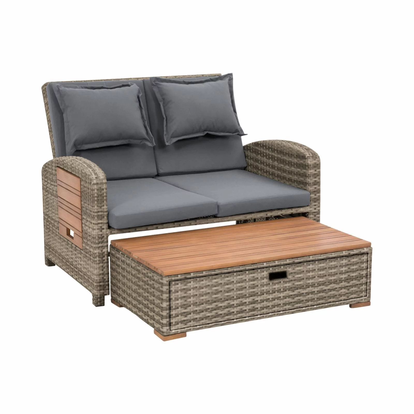 Greemotion Bahia Tobago Solid Teak Wood Outdoor Modular Daybed in Gray/Natural