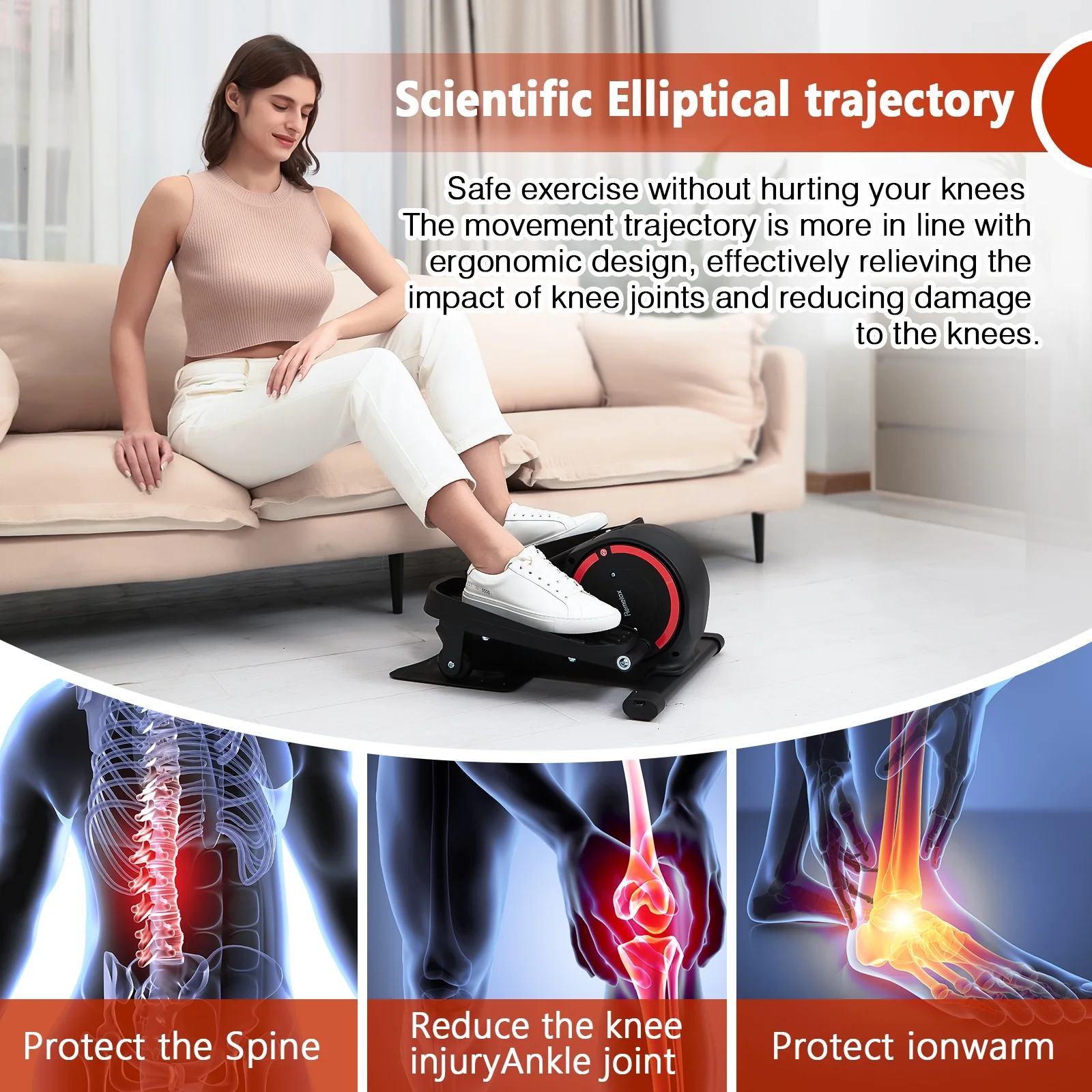 Remelax Under Desk Elliptical Machine, Manual Quiet Elliptical, Portable Foot & Leg Bike Pedal Exerciser, Seated Mini Elliptical Machines for Home Use with LCD, Max Load 300LBS