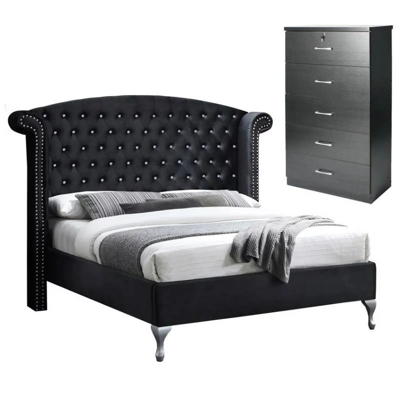 Home Square 2-Piece Set with Full Bed and Chest Bedroom Dresser in Black
